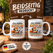 Herzbotschaft Fuchs Tasse – Fass meinen Kaffee an und deine Vermisstenanzeige landet im Spam-Ordner – Lustige Spruchtasse mit Fuchs – Geschenk für Kollegen, Freunde und Kaffeeliebhaber – 330 ml