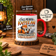 Herzbotschaft Fuchs Tasse – Fass meinen Kaffee an und deine Vermisstenanzeige landet im Spam-Ordner – Lustige Spruchtasse mit Fuchs – Geschenk für Kollegen, Freunde und Kaffeeliebhaber – 330 ml