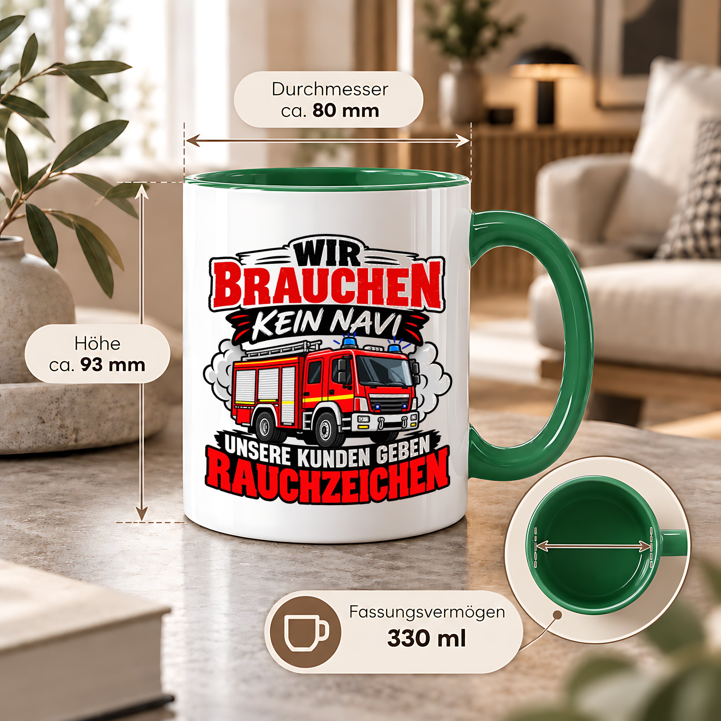 Herzbotschaft Tasse Feuerwehr Rauchzeichen lustiger Spruch Feuerwehrmann Geschenk Feuerwehr Geschenkidee für Kollegen Geburtstag Weihnachten 330 ml