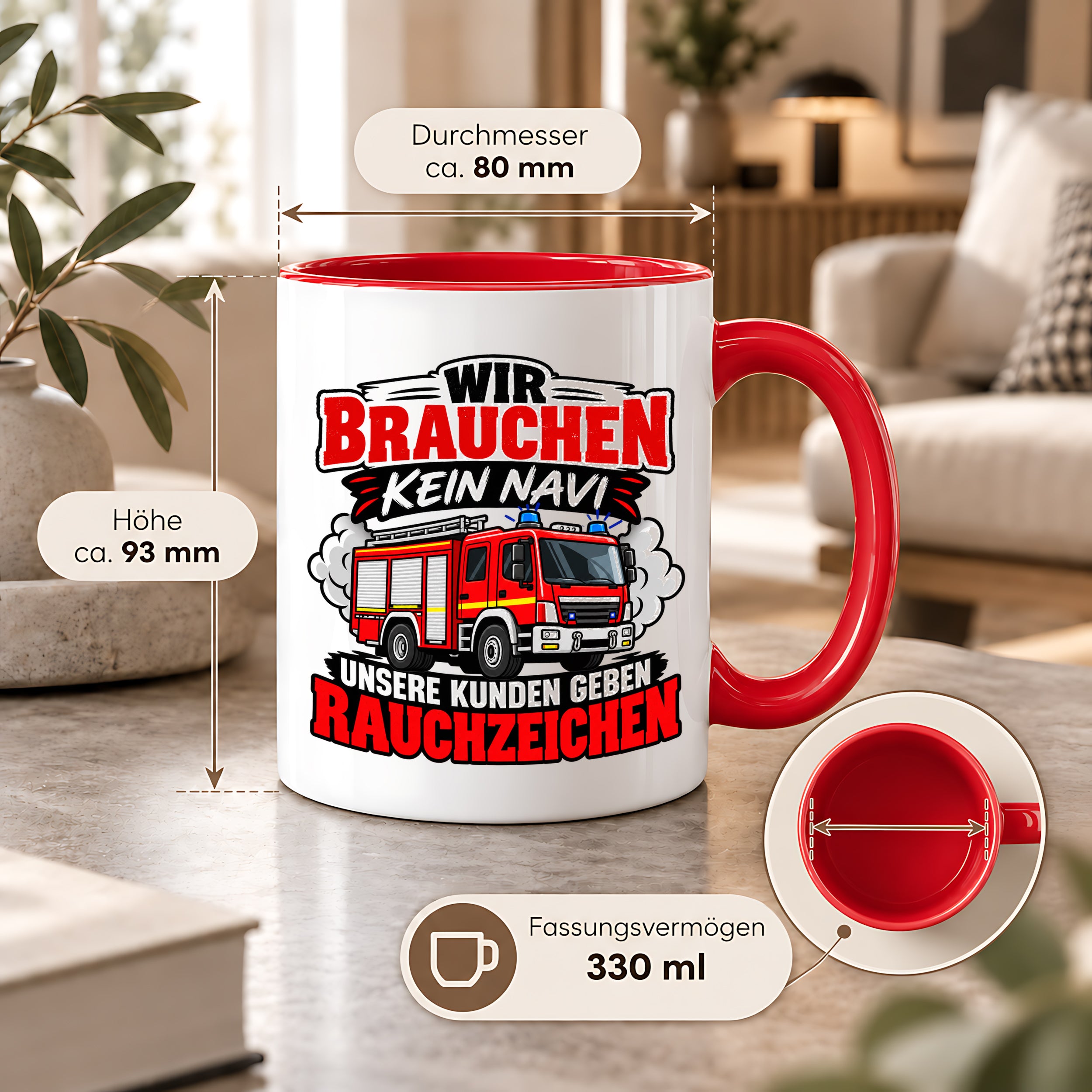 Herzbotschaft Tasse Feuerwehr Rauchzeichen lustiger Spruch Feuerwehrmann Geschenk Feuerwehr Geschenkidee für Kollegen Geburtstag Weihnachten 330 ml
