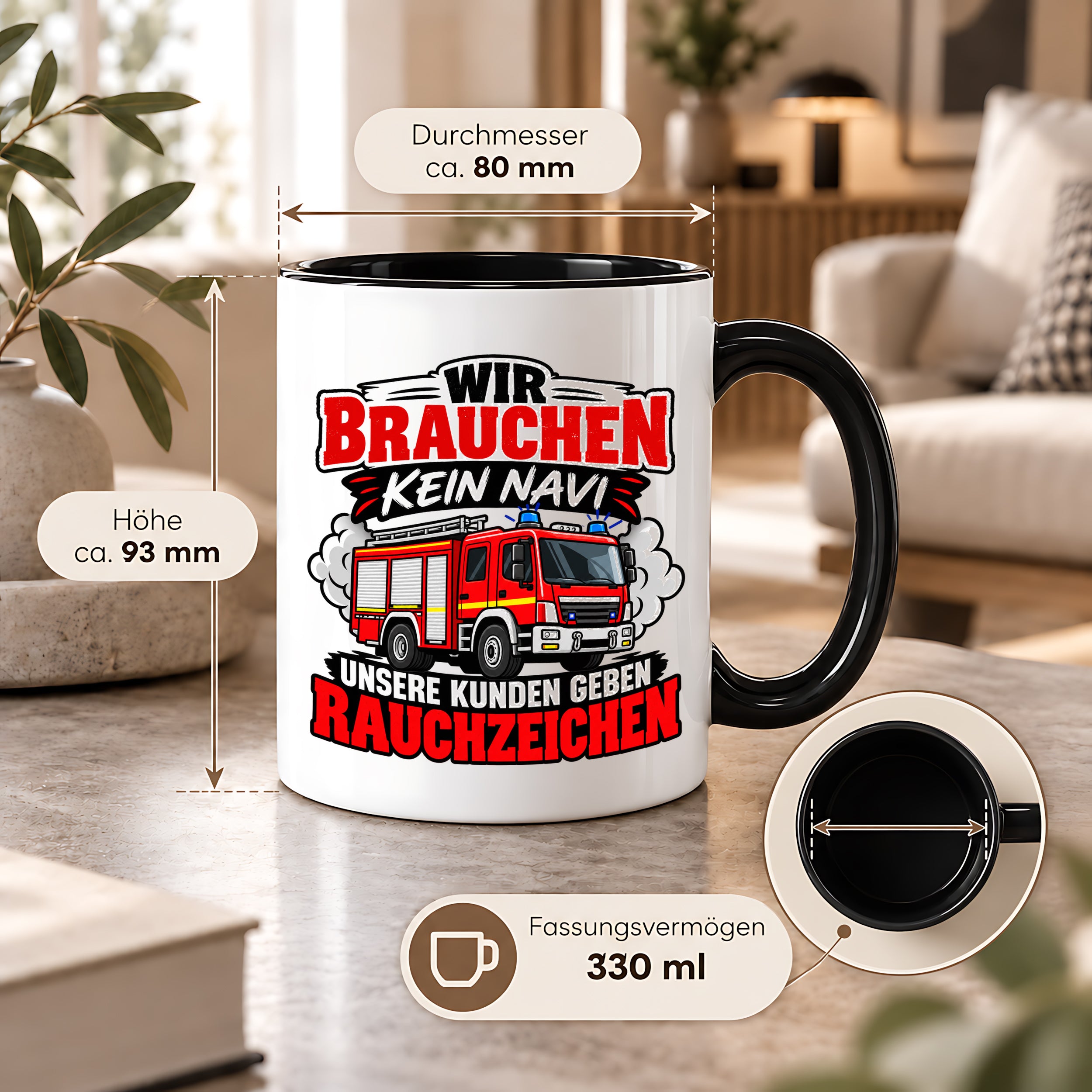 Herzbotschaft Tasse Feuerwehr Rauchzeichen lustiger Spruch Feuerwehrmann Geschenk Feuerwehr Geschenkidee für Kollegen Geburtstag Weihnachten 330 ml