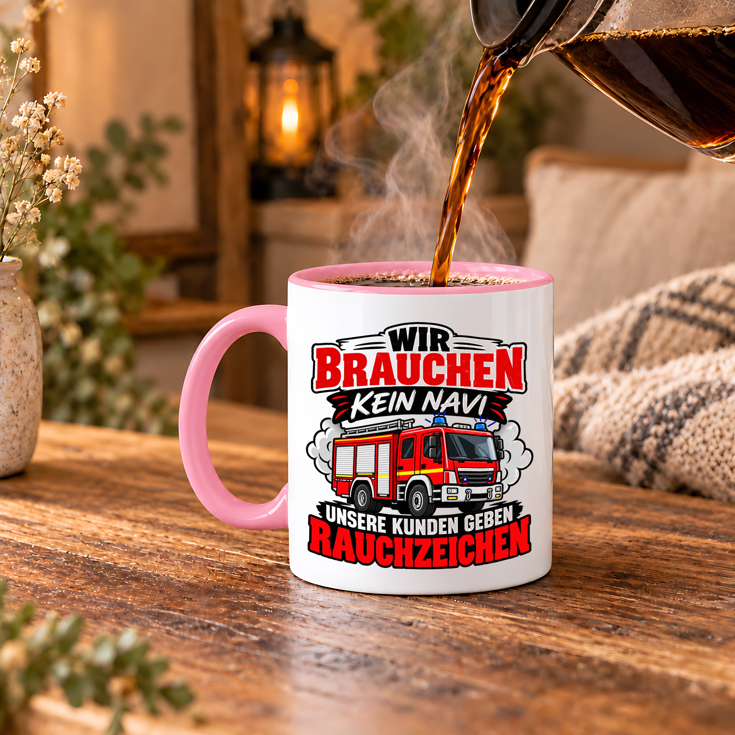 Herzbotschaft Tasse Feuerwehr Rauchzeichen lustiger Spruch Feuerwehrmann Geschenk Feuerwehr Geschenkidee für Kollegen Geburtstag Weihnachten 330 ml