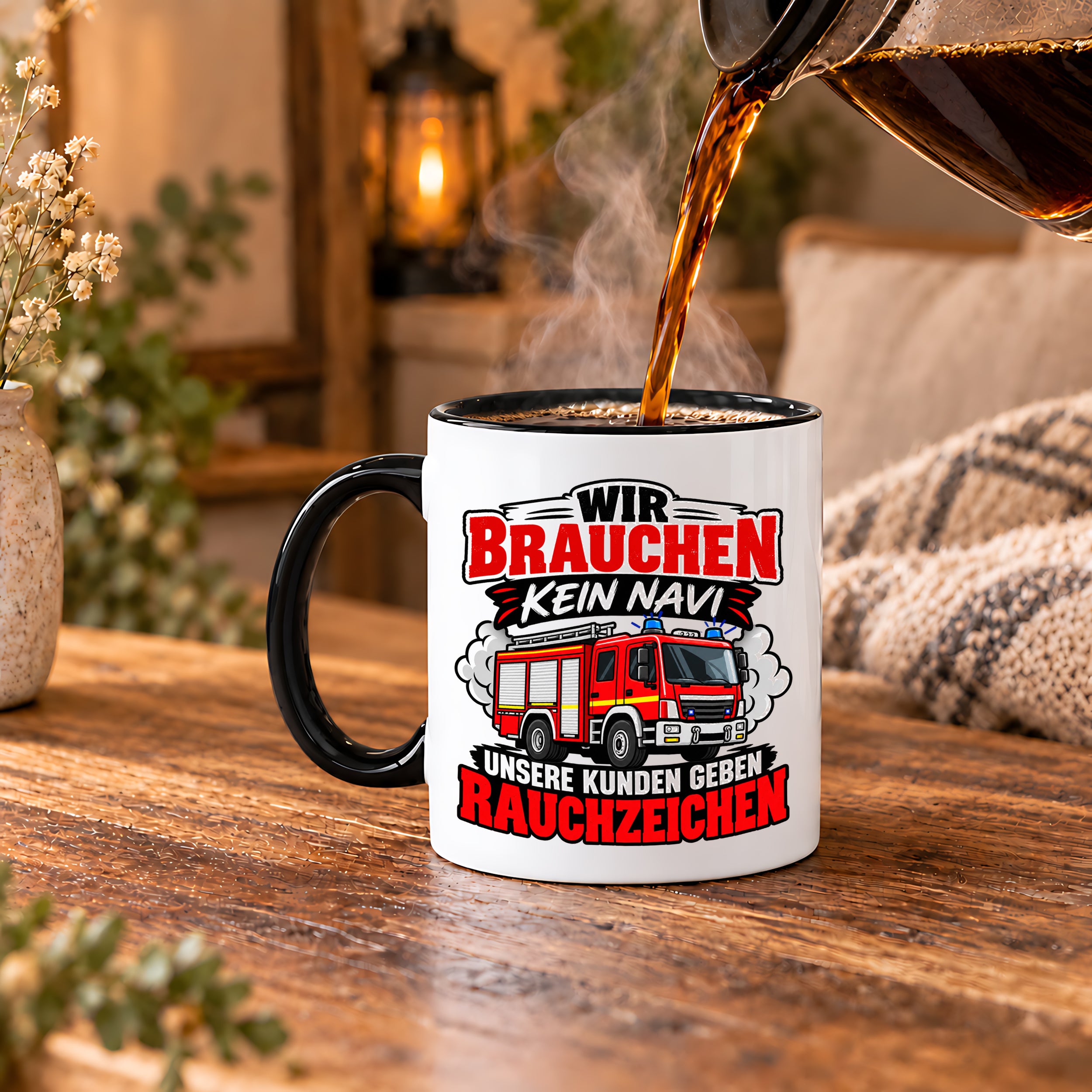 Herzbotschaft Tasse Feuerwehr Rauchzeichen lustiger Spruch Feuerwehrmann Geschenk Feuerwehr Geschenkidee für Kollegen Geburtstag Weihnachten 330 ml