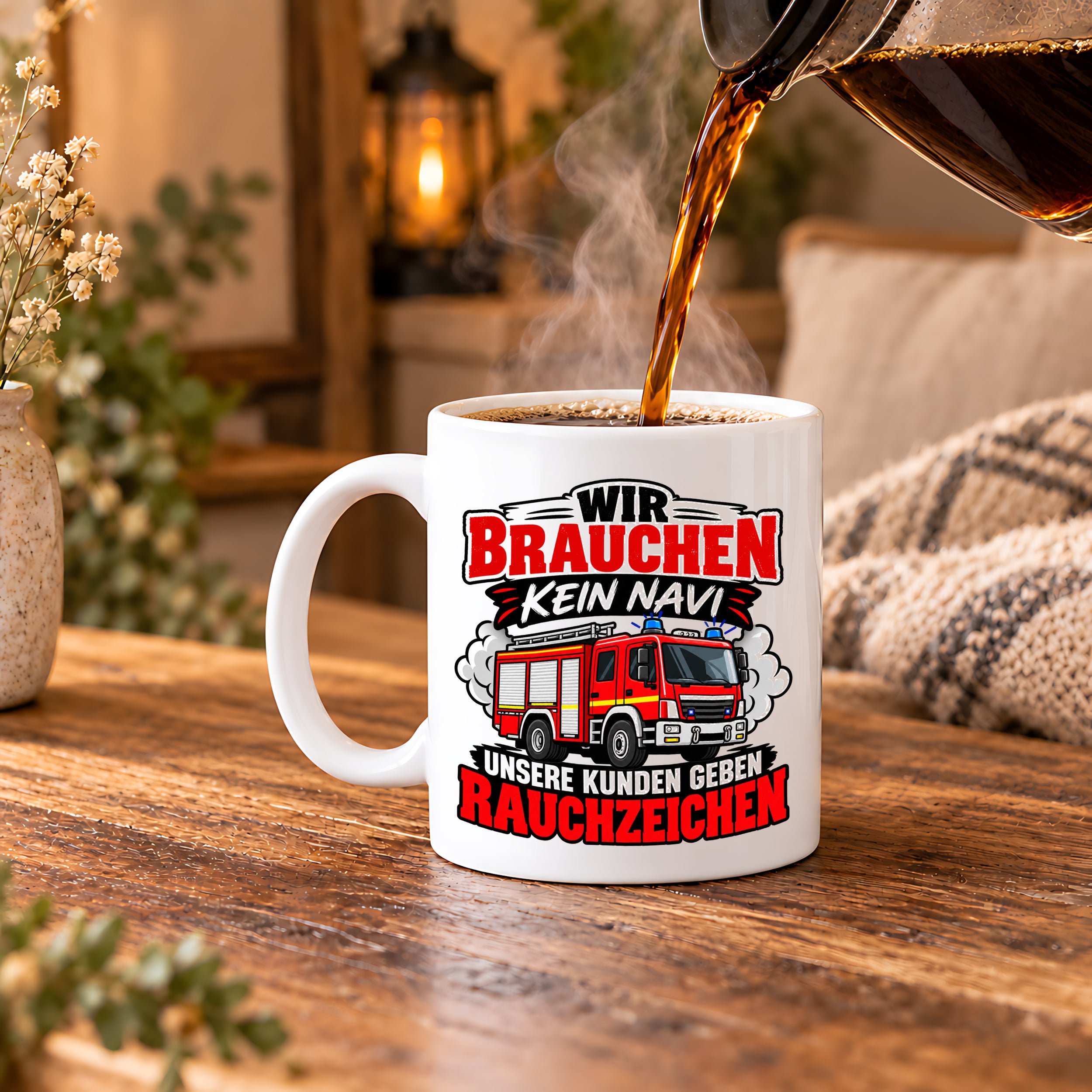 Herzbotschaft Tasse Feuerwehr Rauchzeichen lustiger Spruch Feuerwehrmann Geschenk Feuerwehr Geschenkidee für Kollegen Geburtstag Weihnachten 330 ml