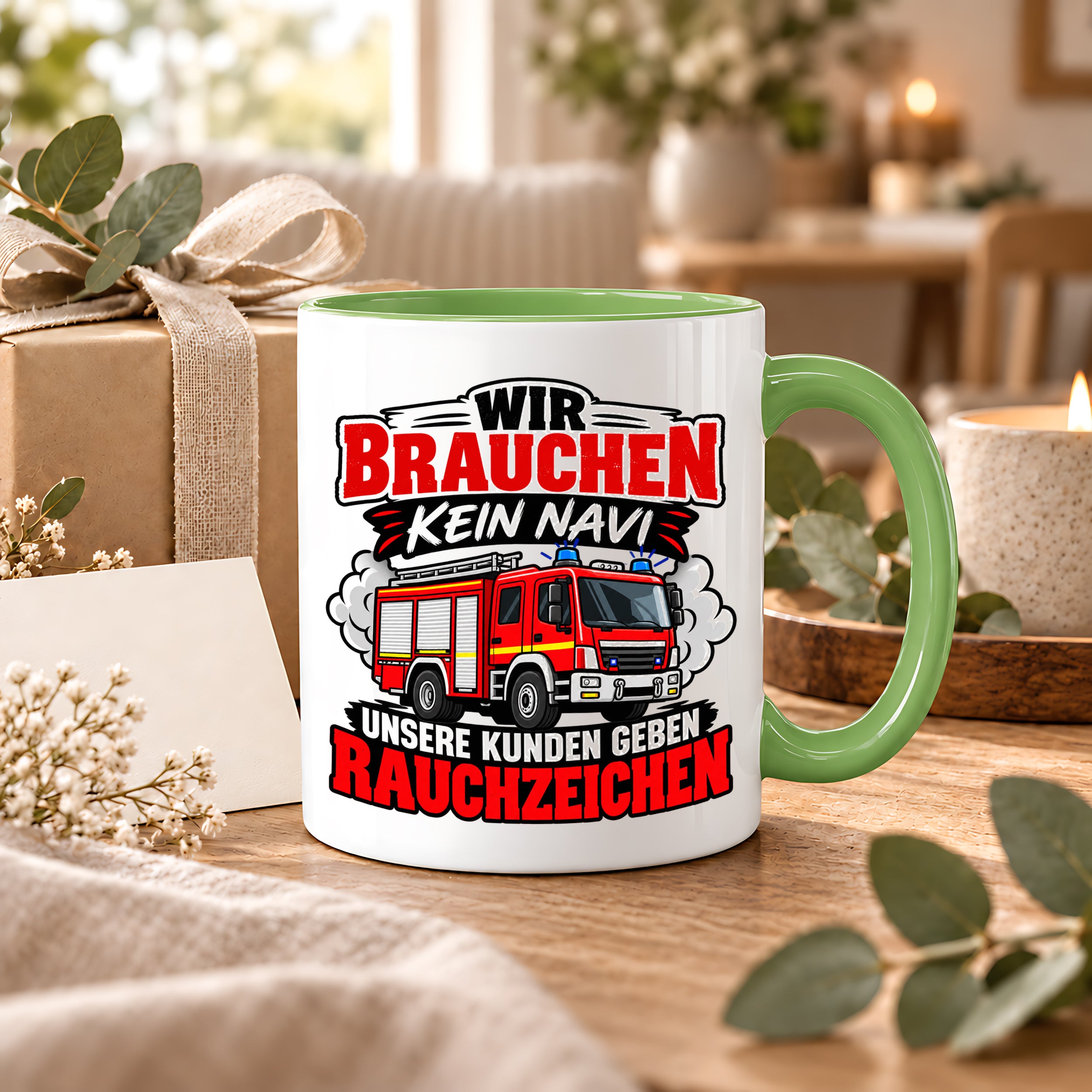 Herzbotschaft Tasse Feuerwehr Rauchzeichen lustiger Spruch Feuerwehrmann Geschenk Feuerwehr Geschenkidee für Kollegen Geburtstag Weihnachten 330 ml