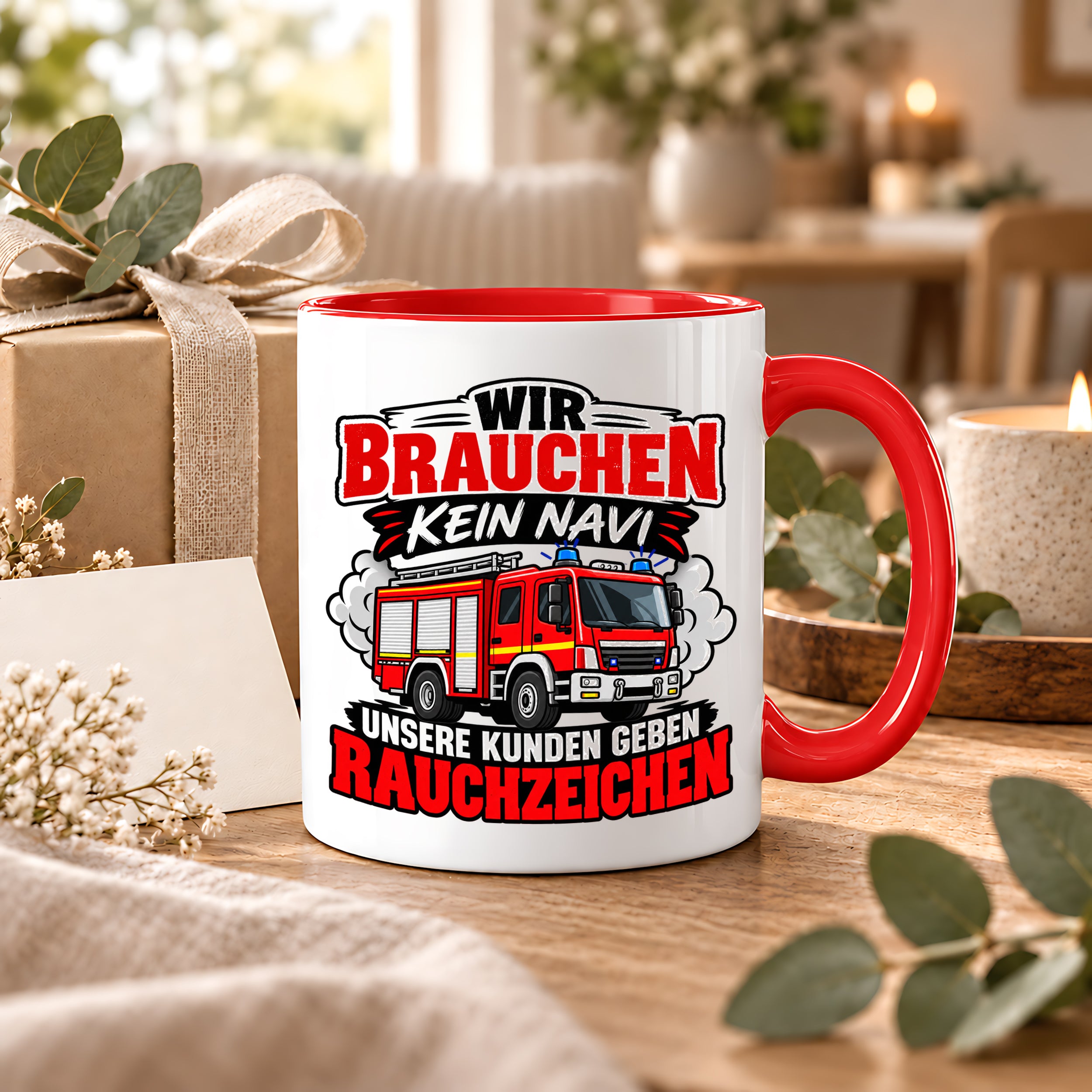 Herzbotschaft Tasse Feuerwehr Rauchzeichen lustiger Spruch Feuerwehrmann Geschenk Feuerwehr Geschenkidee für Kollegen Geburtstag Weihnachten 330 ml