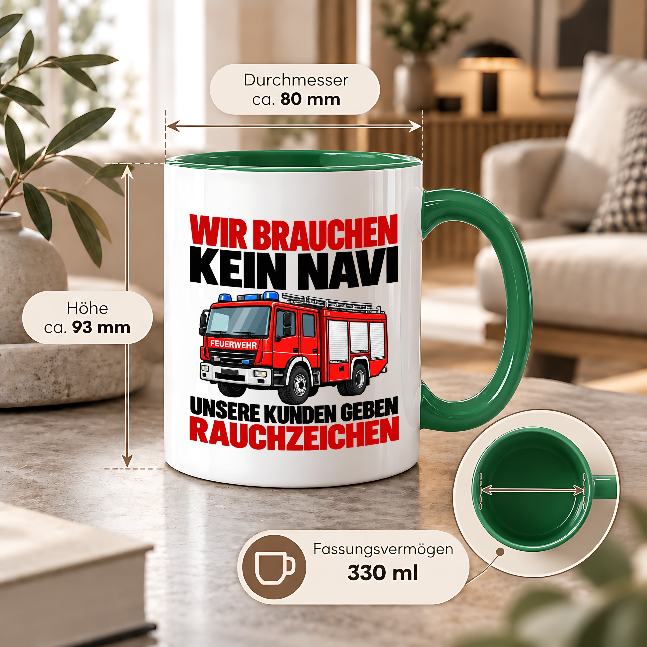 Feuerwehr Tasse lustiger Spruch 330 ml Geschenk Feuerwehrmann Feuerwehrfrau Geburtstag Weihnachten Rauchzeichen