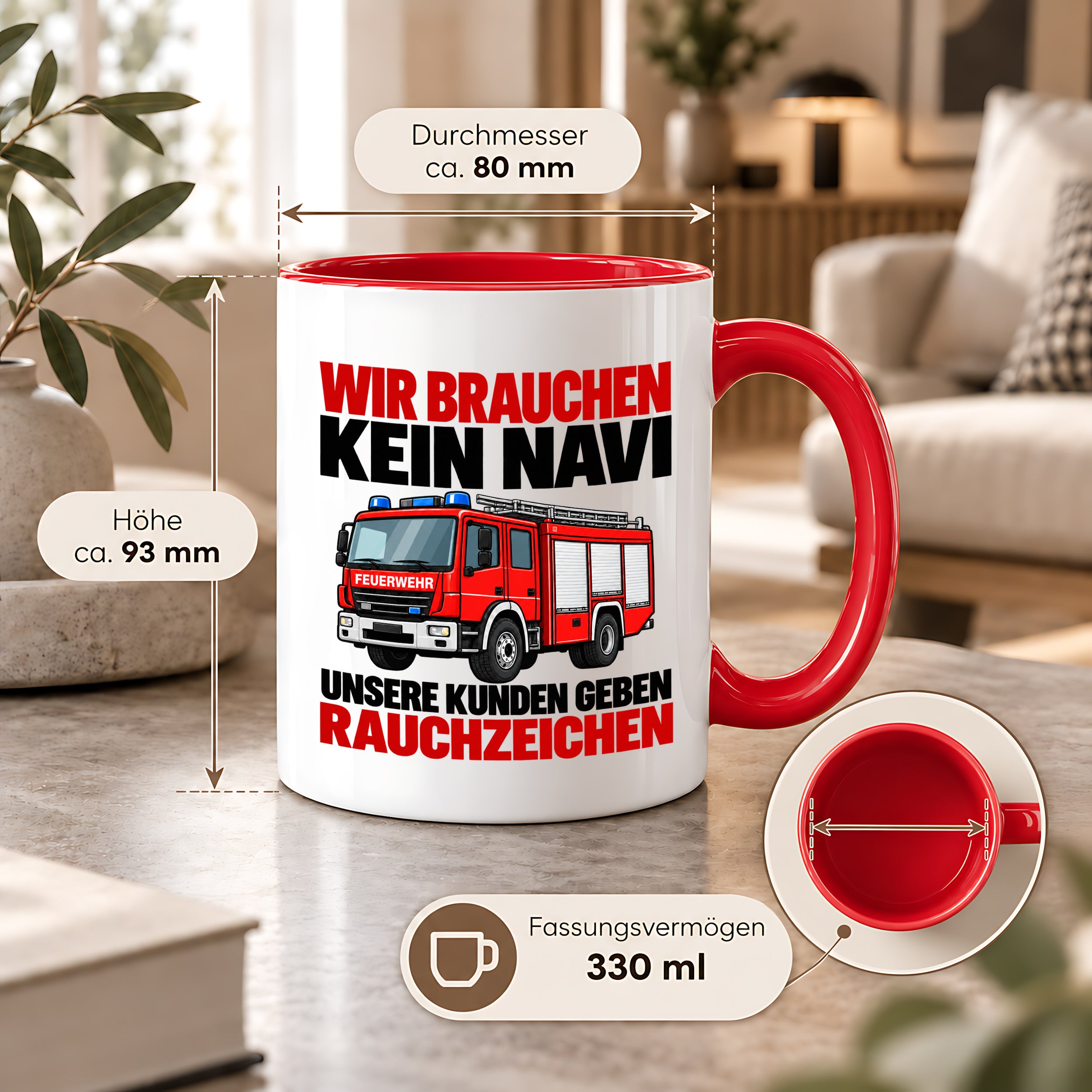 Feuerwehr Tasse lustiger Spruch 330 ml Geschenk Feuerwehrmann Feuerwehrfrau Geburtstag Weihnachten Rauchzeichen