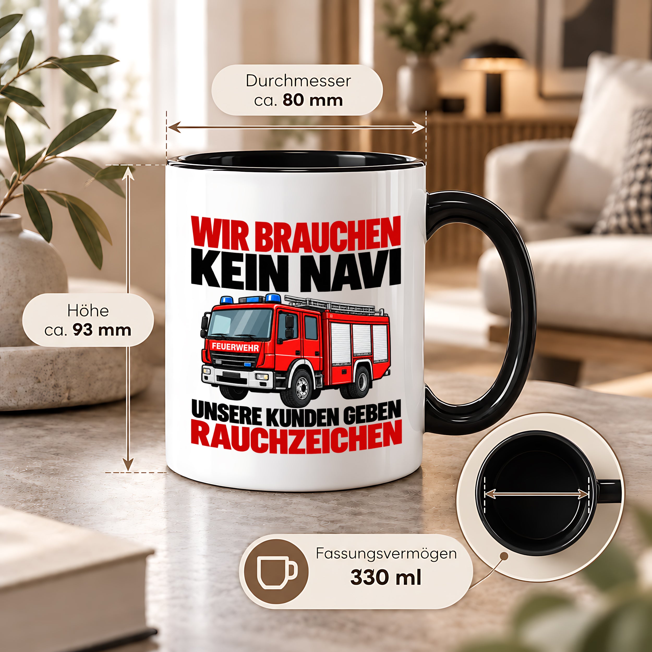 Feuerwehr Tasse lustiger Spruch 330 ml Geschenk Feuerwehrmann Feuerwehrfrau Geburtstag Weihnachten Rauchzeichen