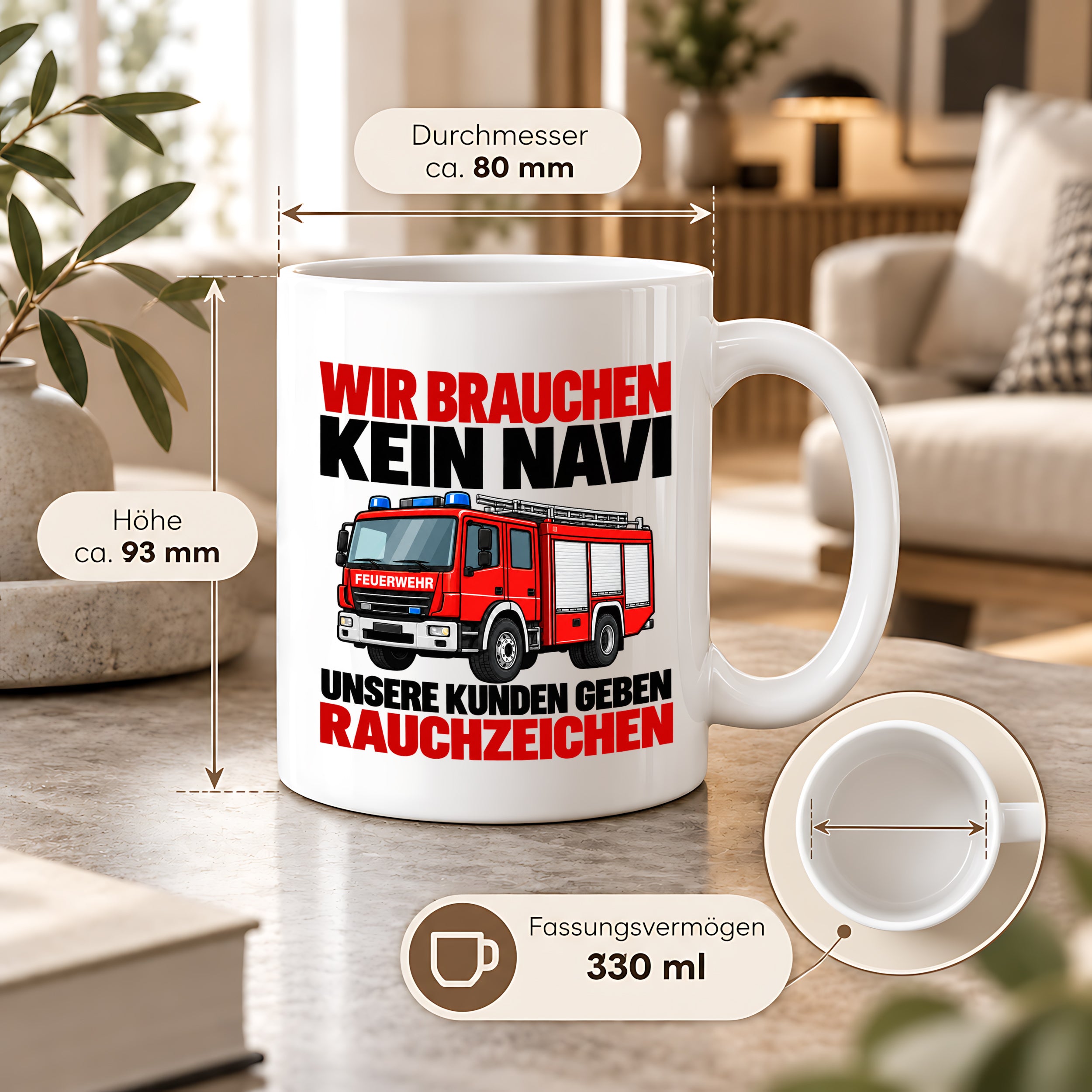 Feuerwehr Tasse lustiger Spruch 330 ml Geschenk Feuerwehrmann Feuerwehrfrau Geburtstag Weihnachten Rauchzeichen