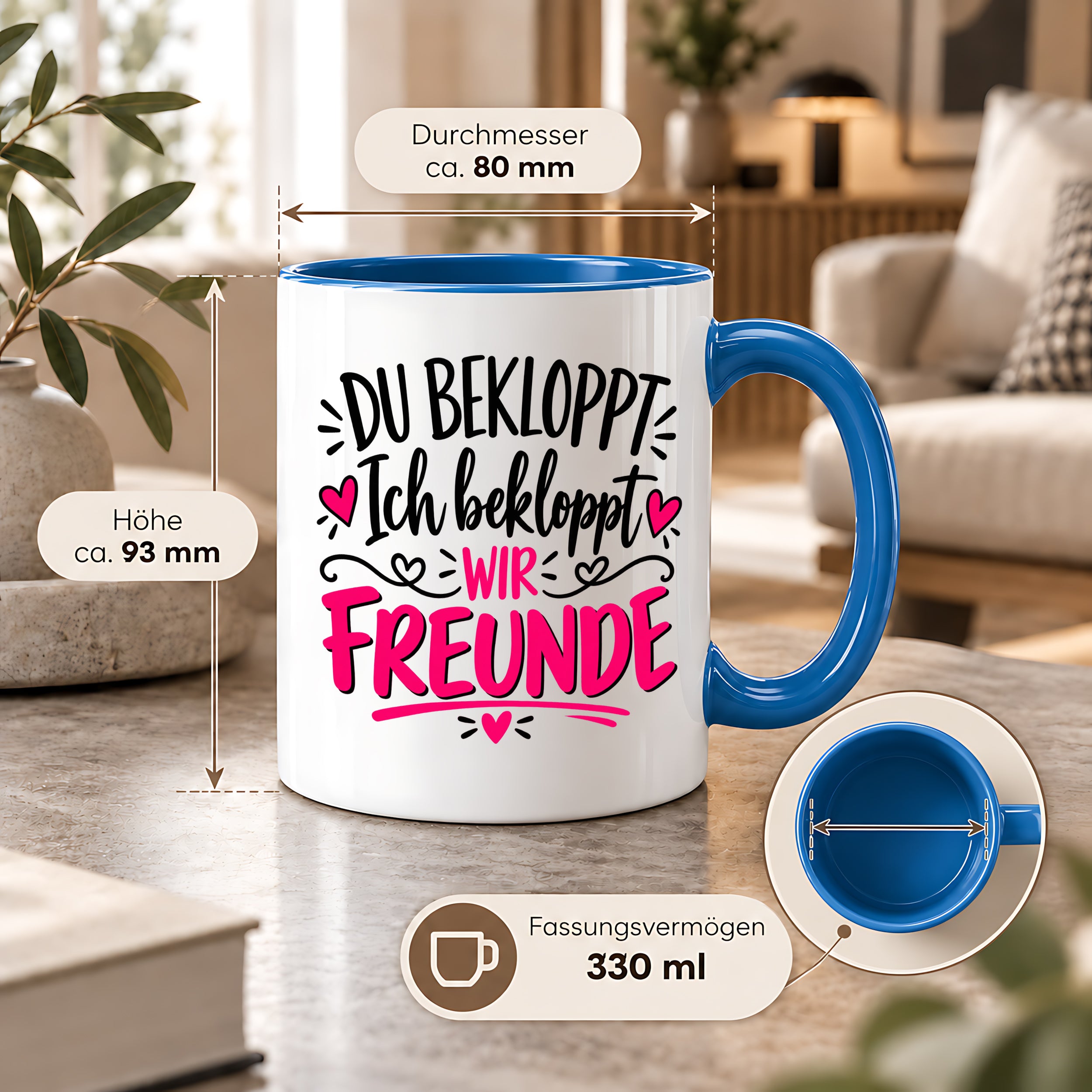 Tasse beste Freunde bekloppt lustiger Spruch Freundschaft Geschenk für Freundin Freund Geburtstag Weihnachten 330 ml