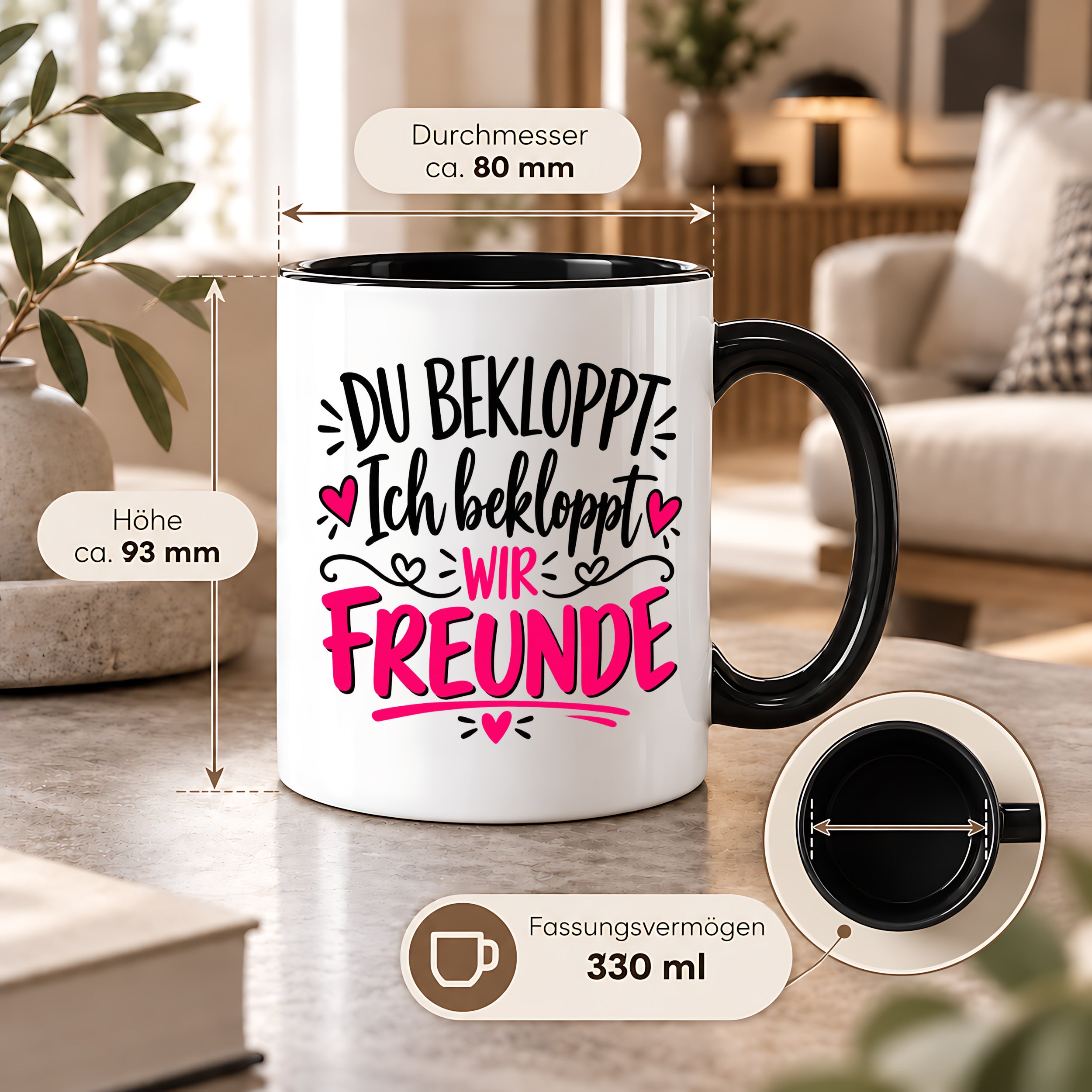 Tasse beste Freunde bekloppt lustiger Spruch Freundschaft Geschenk für Freundin Freund Geburtstag Weihnachten 330 ml