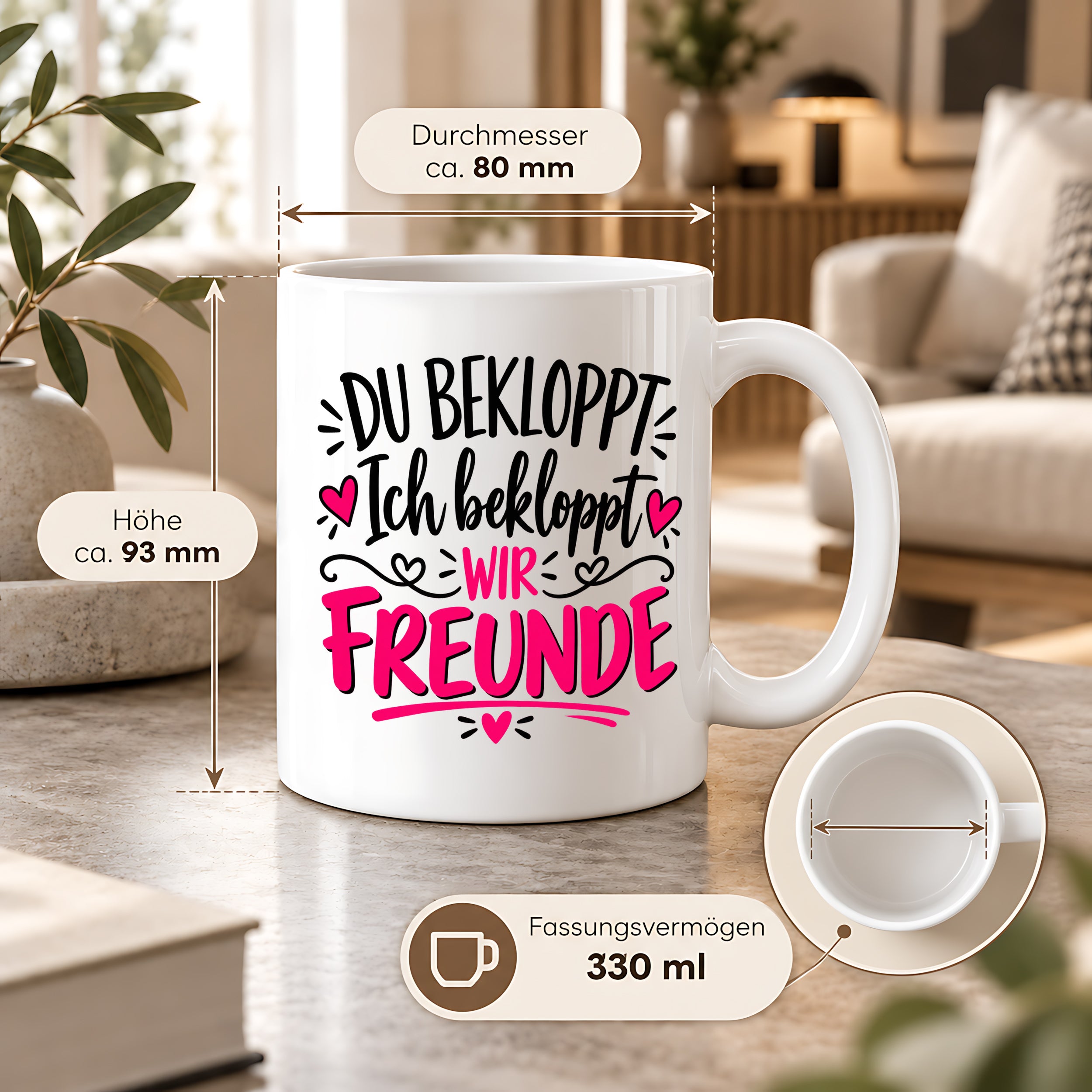 Tasse beste Freunde bekloppt lustiger Spruch Freundschaft Geschenk für Freundin Freund Geburtstag Weihnachten 330 ml