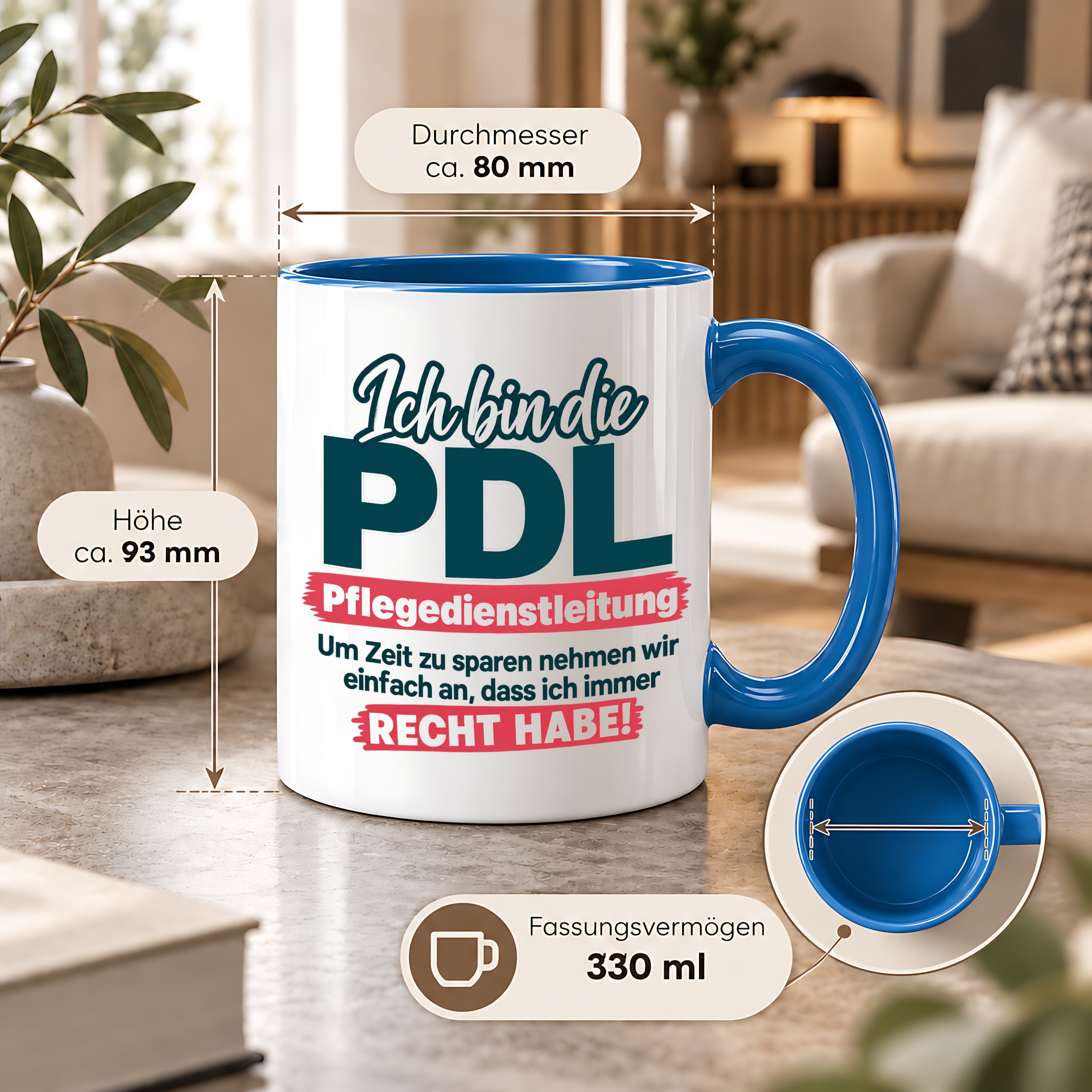 PDL Tasse Pflegedienstleitung Geschenk 330 ml Lustiger Spruch Keramiktasse Pflege Leitung Geburtstag Weihnachten Kollegin