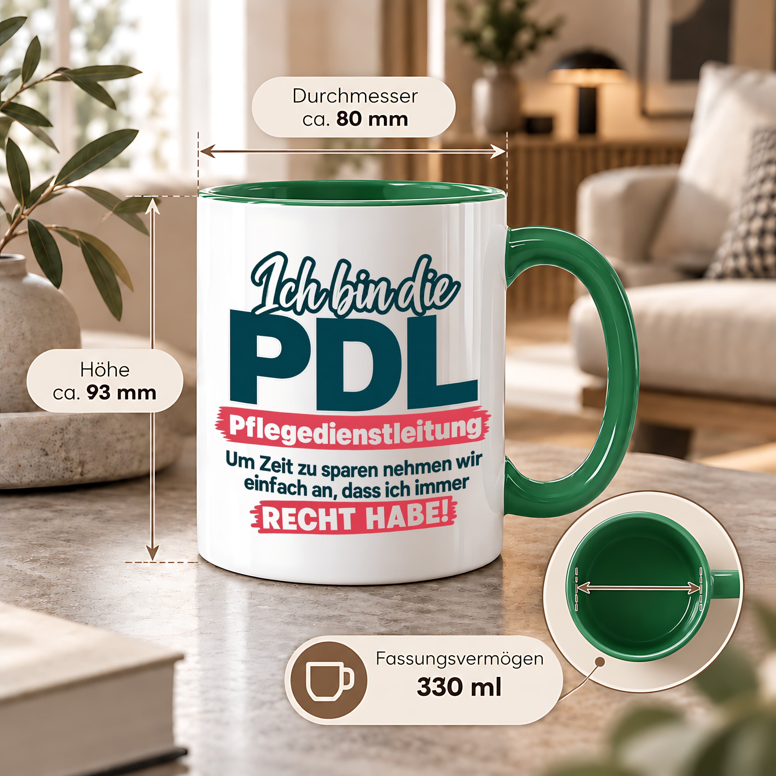 PDL Tasse Pflegedienstleitung Geschenk 330 ml Lustiger Spruch Keramiktasse Pflege Leitung Geburtstag Weihnachten Kollegin