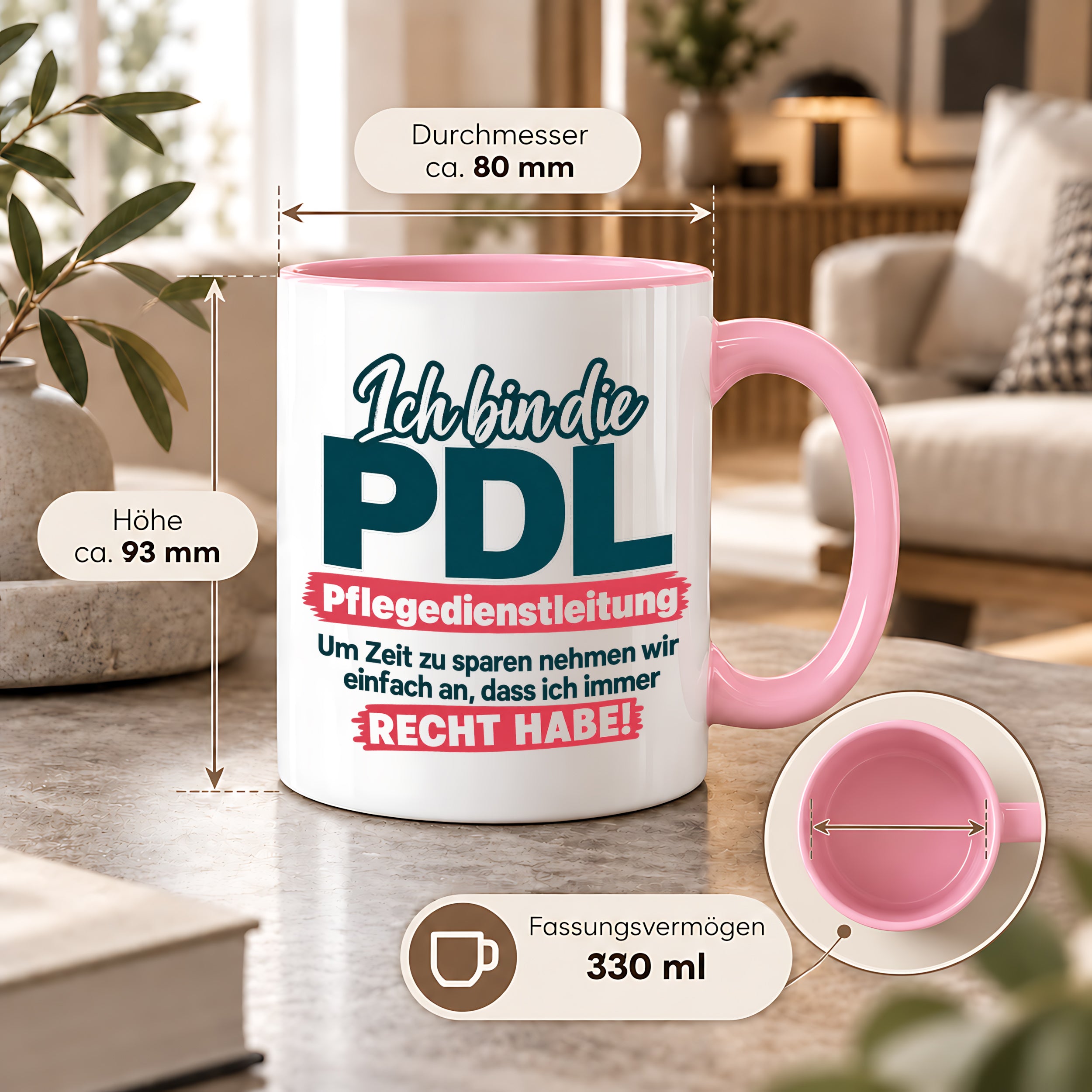 PDL Tasse Pflegedienstleitung Geschenk 330 ml Lustiger Spruch Keramiktasse Pflege Leitung Geburtstag Weihnachten Kollegin