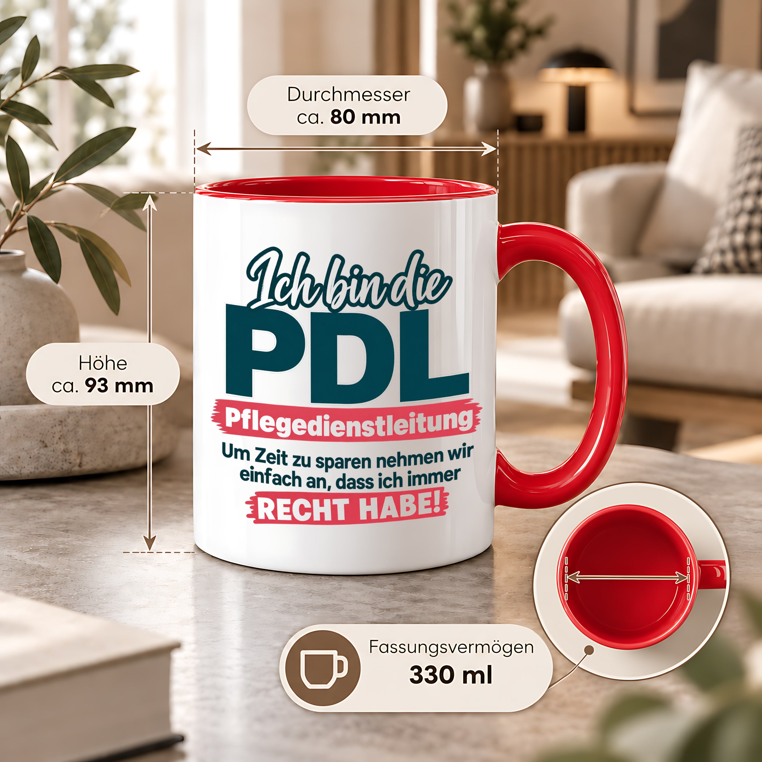 PDL Tasse Pflegedienstleitung Geschenk 330 ml Lustiger Spruch Keramiktasse Pflege Leitung Geburtstag Weihnachten Kollegin