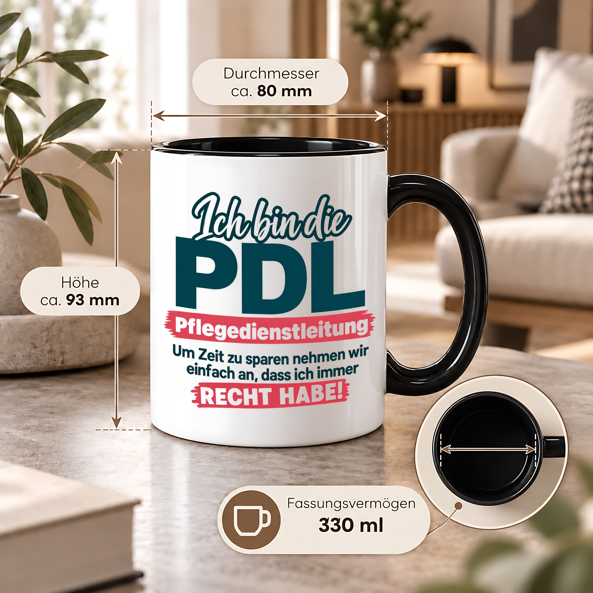 PDL Tasse Pflegedienstleitung Geschenk 330 ml Lustiger Spruch Keramiktasse Pflege Leitung Geburtstag Weihnachten Kollegin