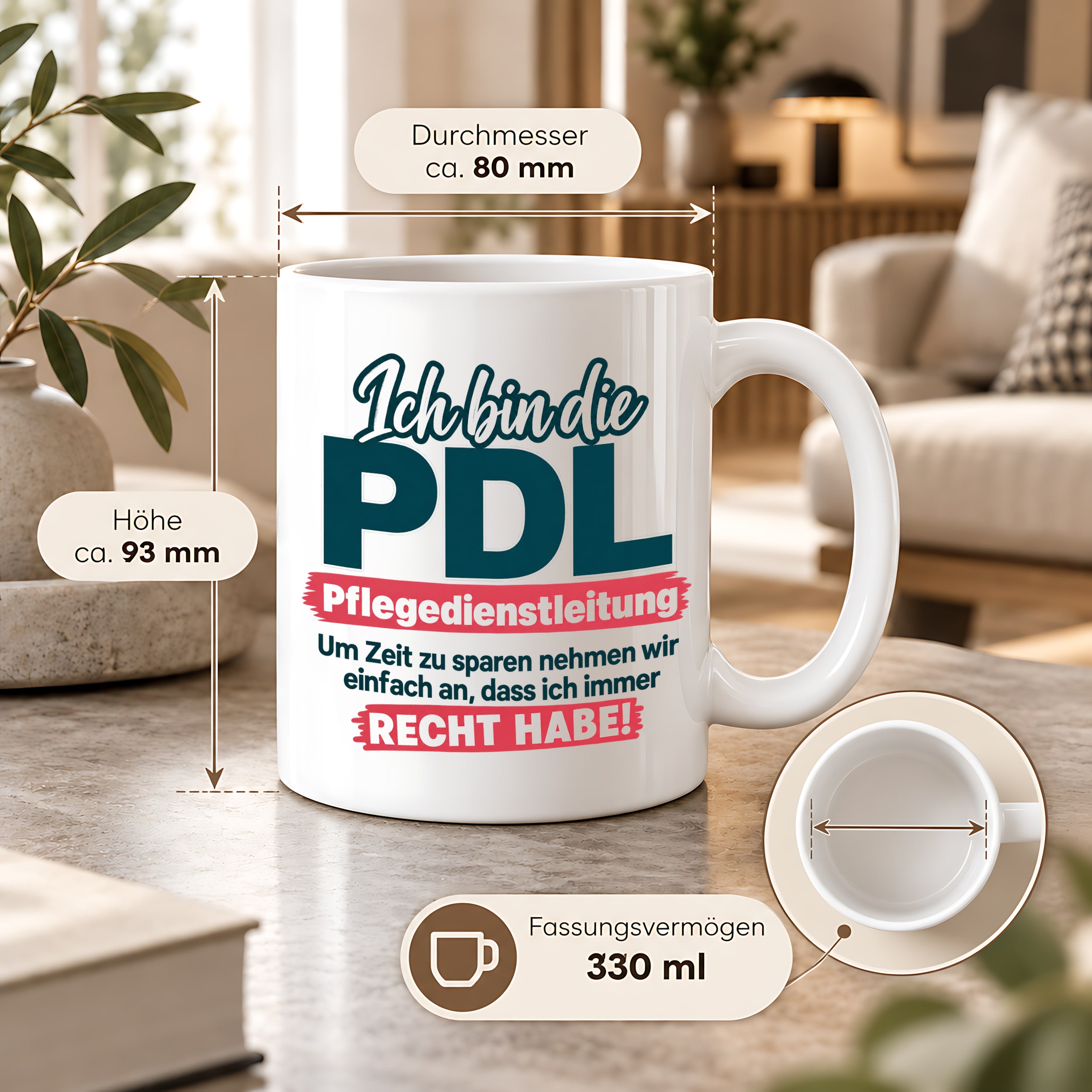 PDL Tasse Pflegedienstleitung Geschenk 330 ml Lustiger Spruch Keramiktasse Pflege Leitung Geburtstag Weihnachten Kollegin