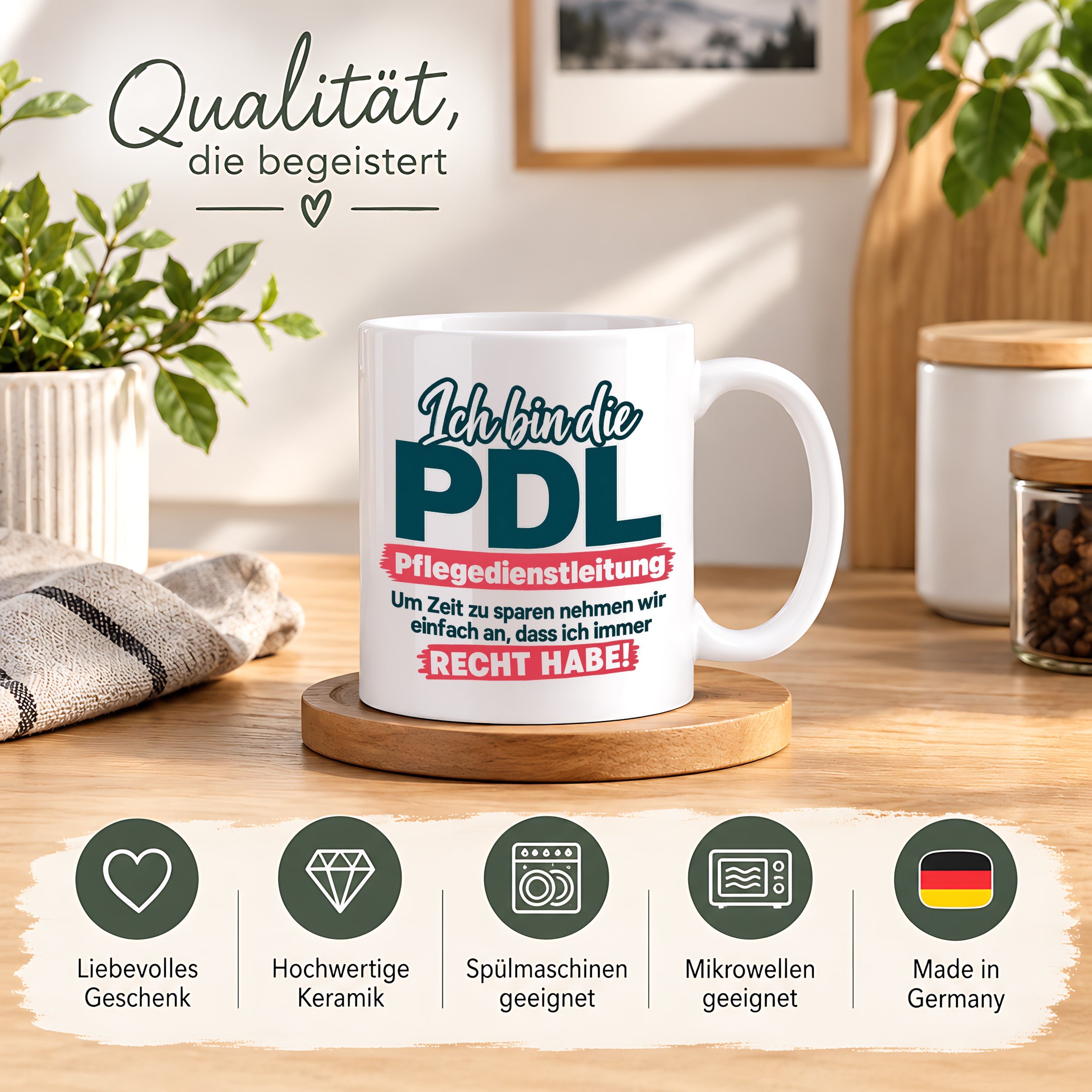 PDL Tasse Pflegedienstleitung Geschenk 330 ml Lustiger Spruch Keramiktasse Pflege Leitung Geburtstag Weihnachten Kollegin