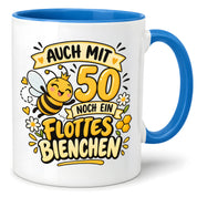 Tasse 50 Geburtstag Flottes Bienchen lustiges Geschenk für Frauen Biene Kaffeetasse Geburtstag Mama Freundin Schwester 330 ml