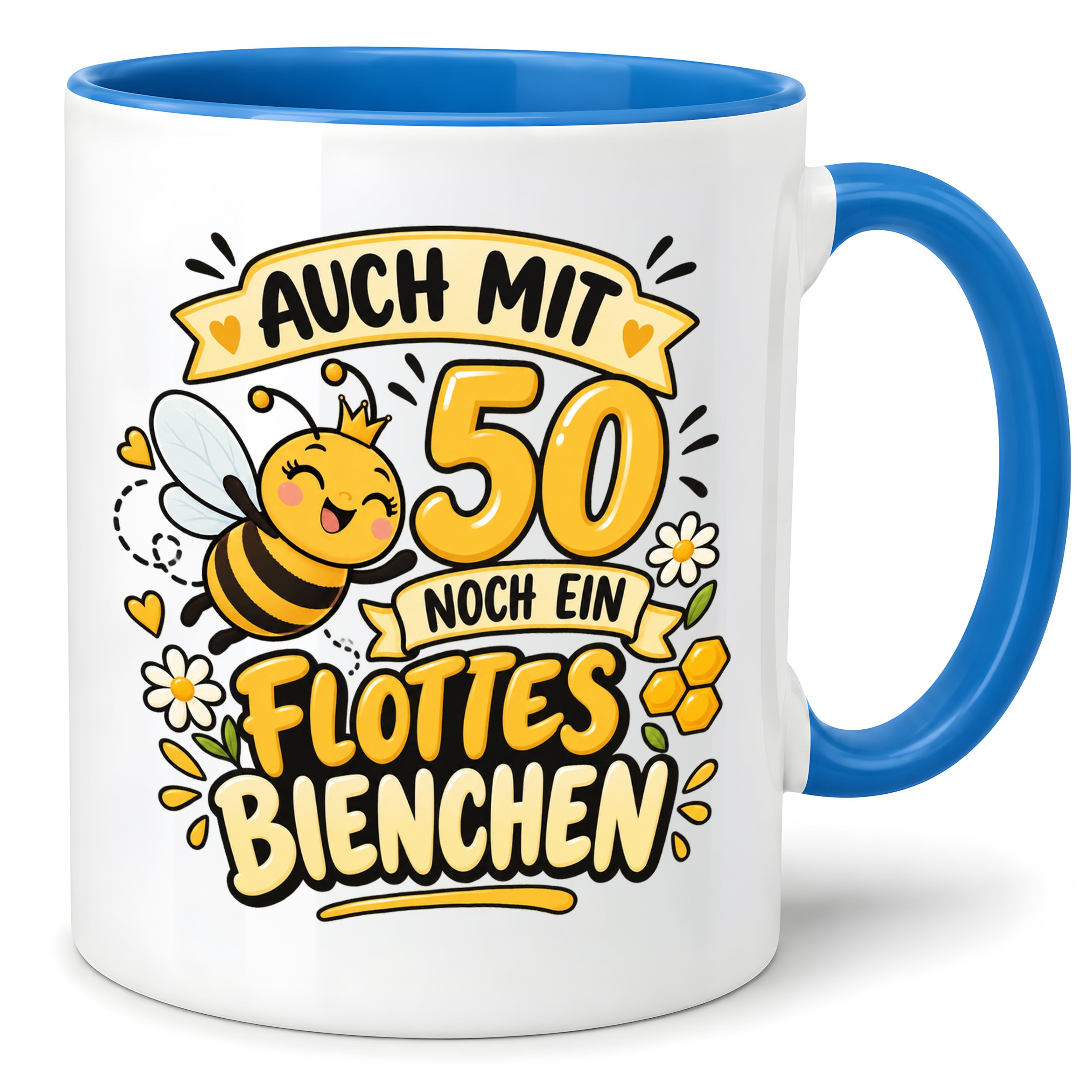 Tasse 50 Geburtstag Flottes Bienchen lustiges Geschenk für Frauen Biene Kaffeetasse Geburtstag Mama Freundin Schwester 330 ml