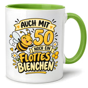 Tasse 50 Geburtstag Flottes Bienchen lustiges Geschenk für Frauen Biene Kaffeetasse Geburtstag Mama Freundin Schwester 330 ml