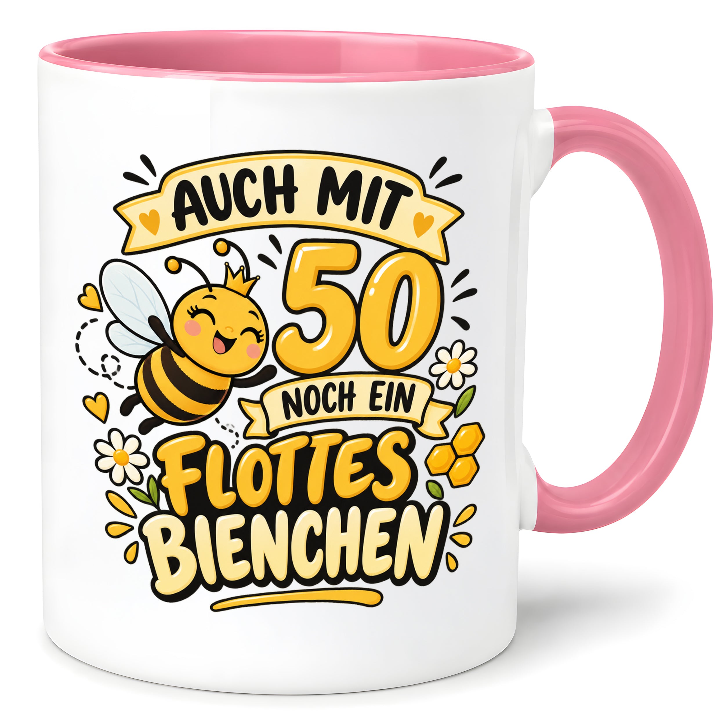 Tasse 50 Geburtstag Flottes Bienchen lustiges Geschenk für Frauen Biene Kaffeetasse Geburtstag Mama Freundin Schwester 330 ml