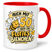 Tasse 50 Geburtstag Flottes Bienchen lustiges Geschenk für Frauen Biene Kaffeetasse Geburtstag Mama Freundin Schwester 330 ml