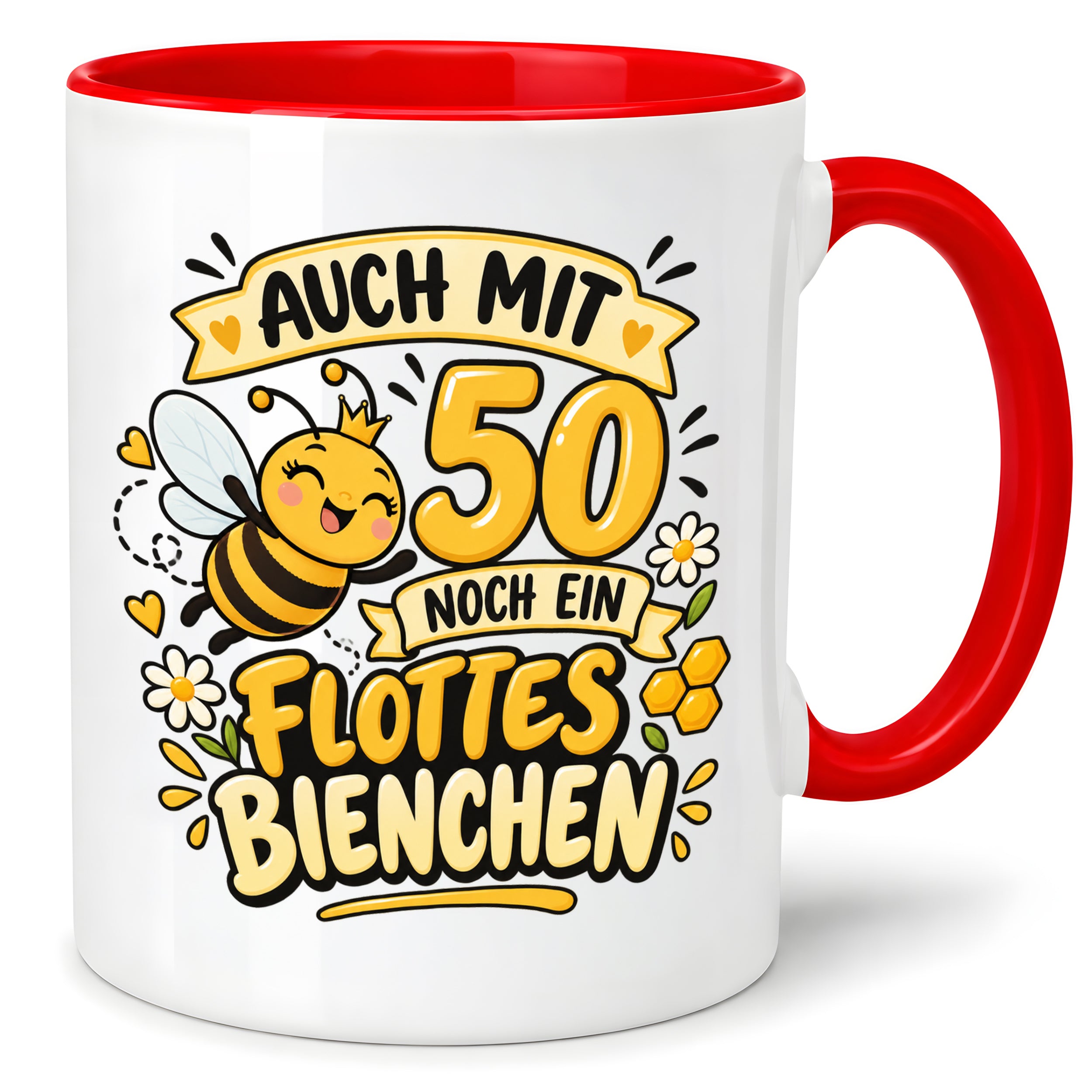 Tasse 50 Geburtstag Flottes Bienchen lustiges Geschenk für Frauen Biene Kaffeetasse Geburtstag Mama Freundin Schwester 330 ml