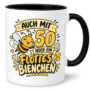 Tasse 50 Geburtstag Flottes Bienchen lustiges Geschenk für Frauen Biene Kaffeetasse Geburtstag Mama Freundin Schwester 330 ml