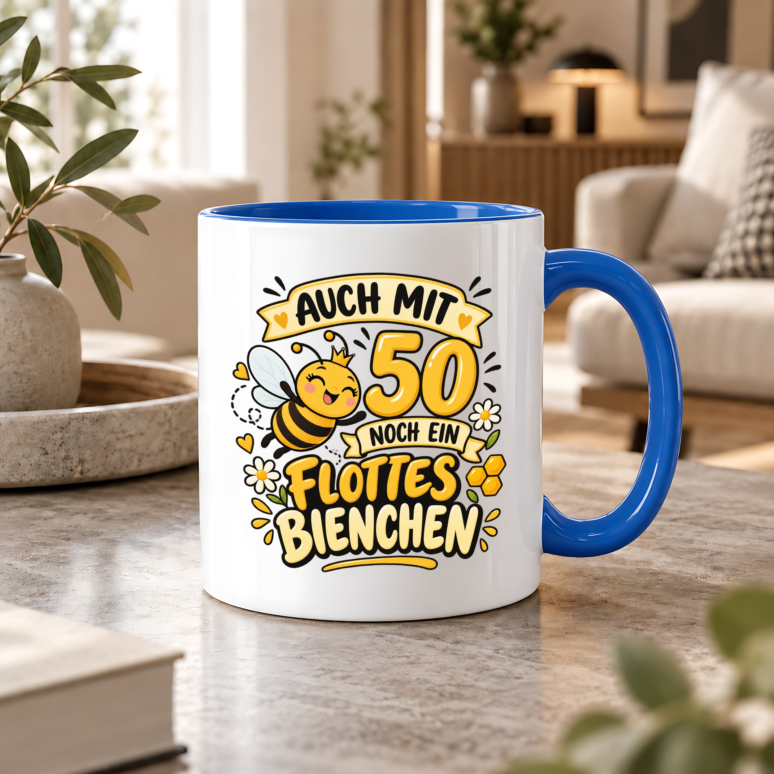 Tasse 50 Geburtstag Flottes Bienchen lustiges Geschenk für Frauen Biene Kaffeetasse Geburtstag Mama Freundin Schwester 330 ml
