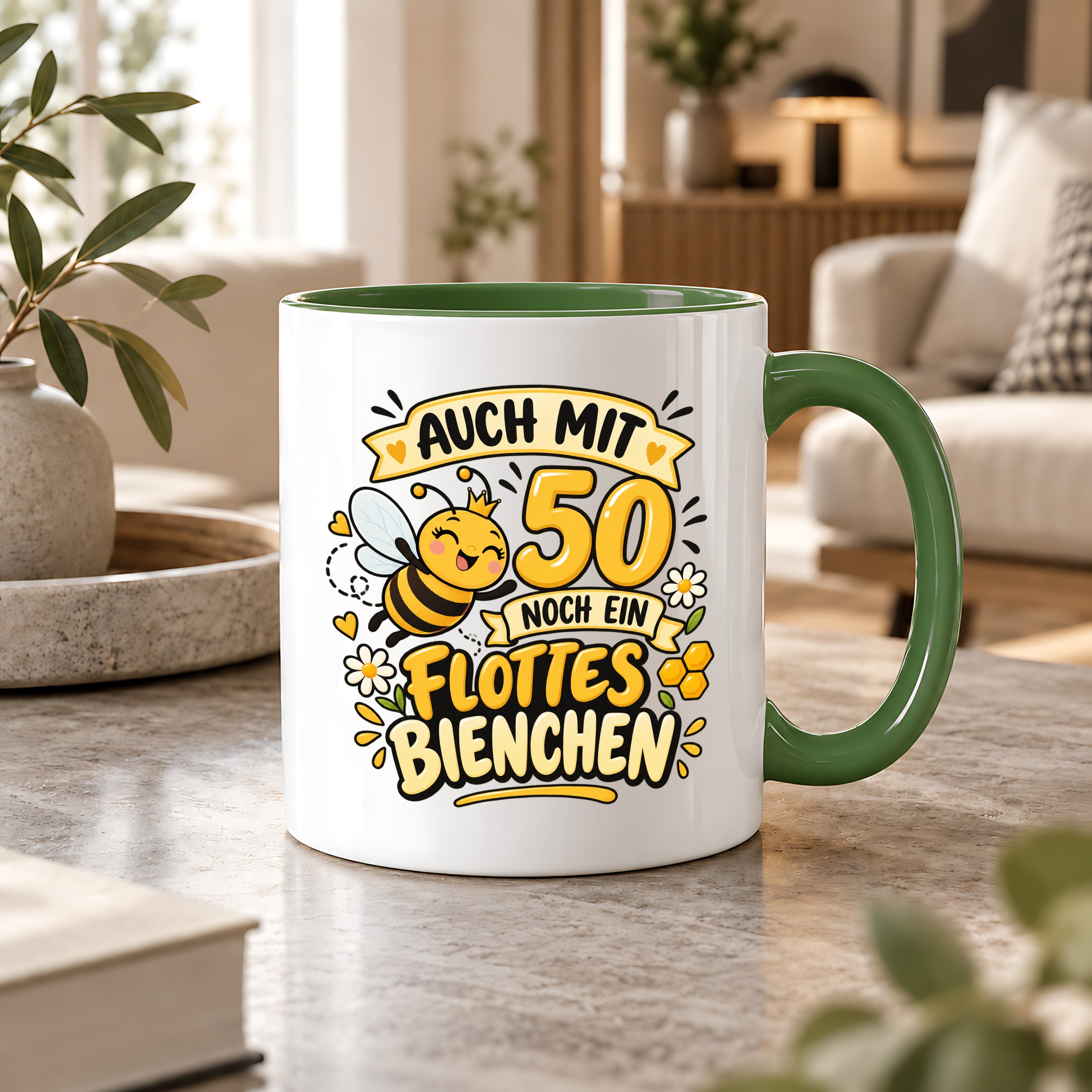 Tasse 50 Geburtstag Flottes Bienchen lustiges Geschenk für Frauen Biene Kaffeetasse Geburtstag Mama Freundin Schwester 330 ml