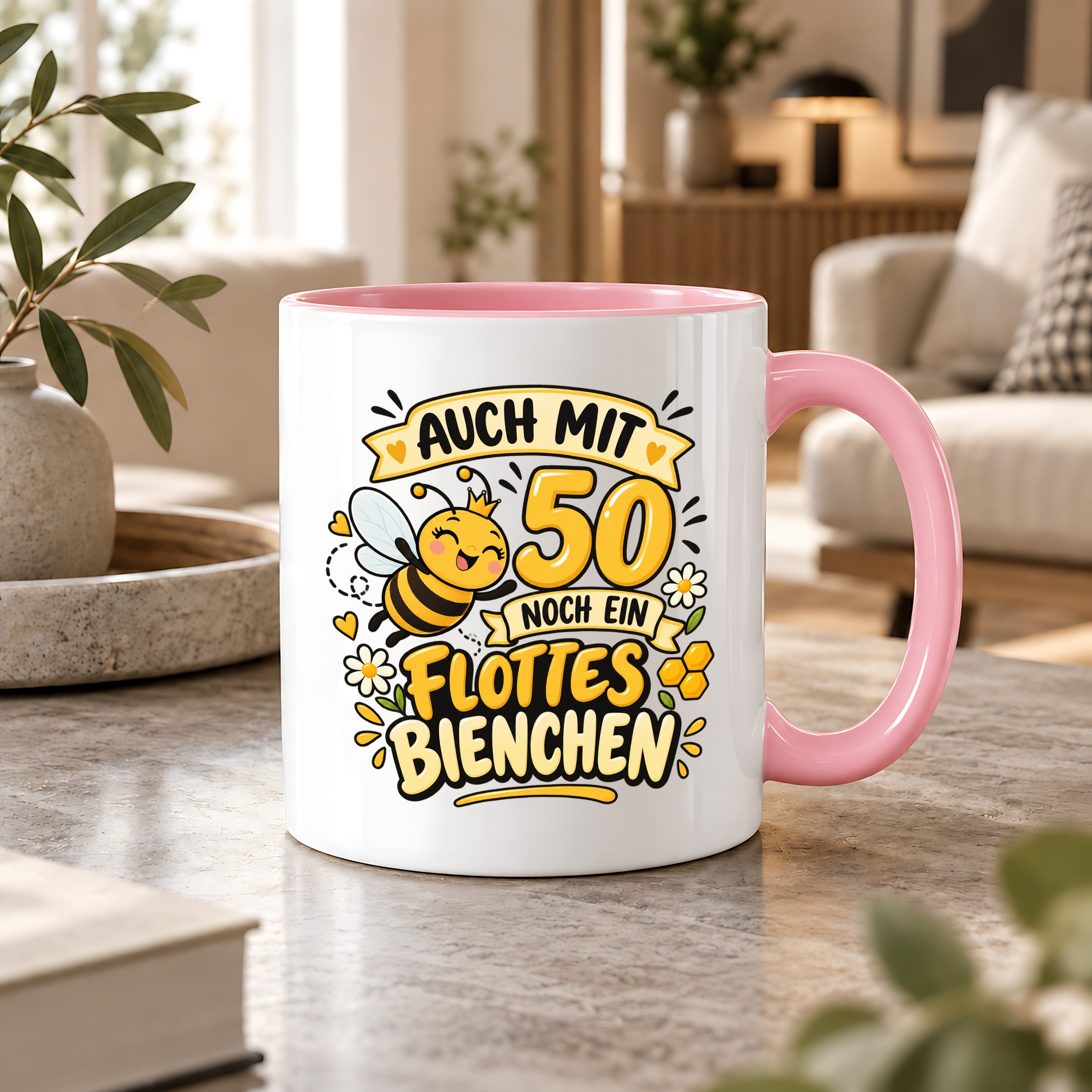 Tasse 50 Geburtstag Flottes Bienchen lustiges Geschenk für Frauen Biene Kaffeetasse Geburtstag Mama Freundin Schwester 330 ml