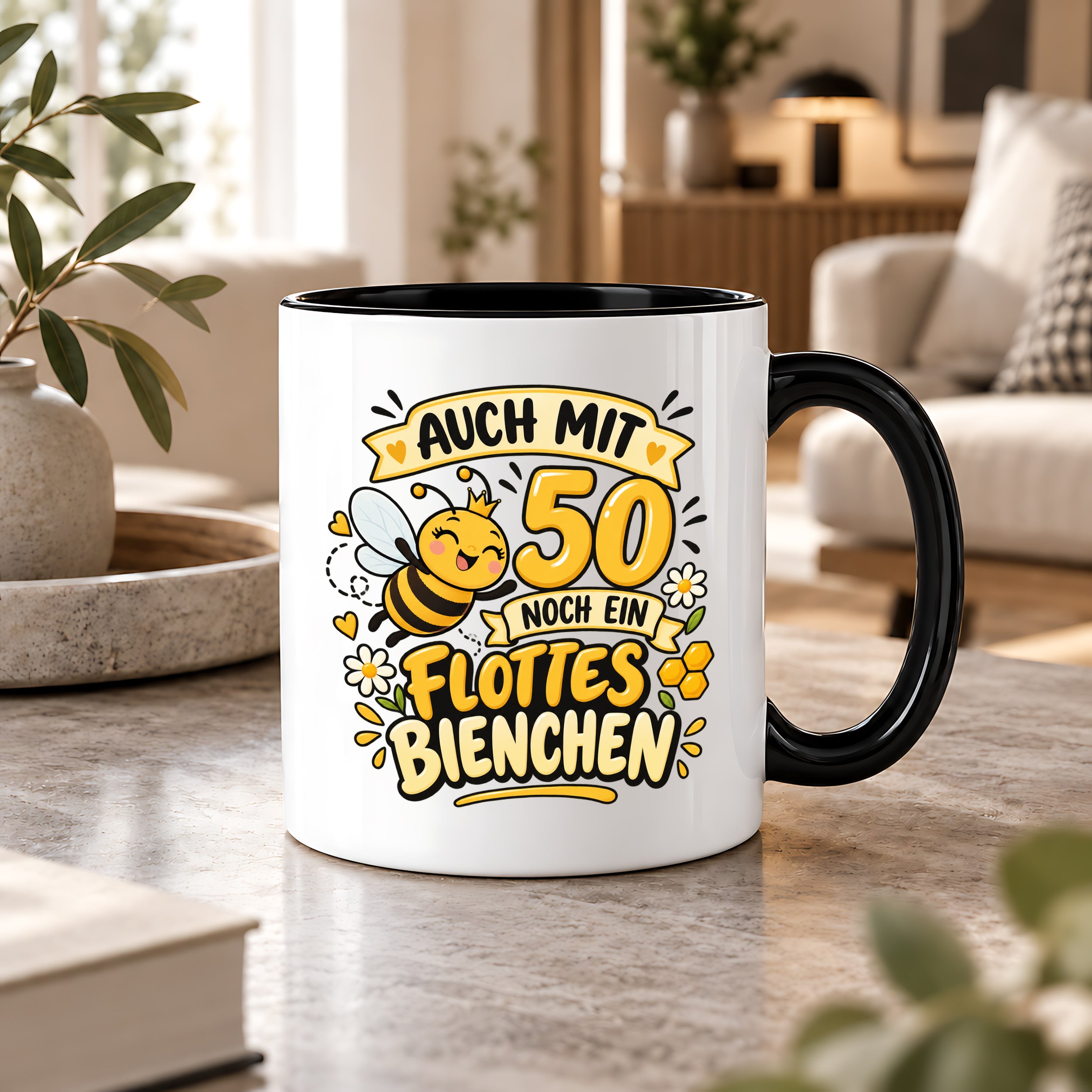 Tasse 50 Geburtstag Flottes Bienchen lustiges Geschenk für Frauen Biene Kaffeetasse Geburtstag Mama Freundin Schwester 330 ml