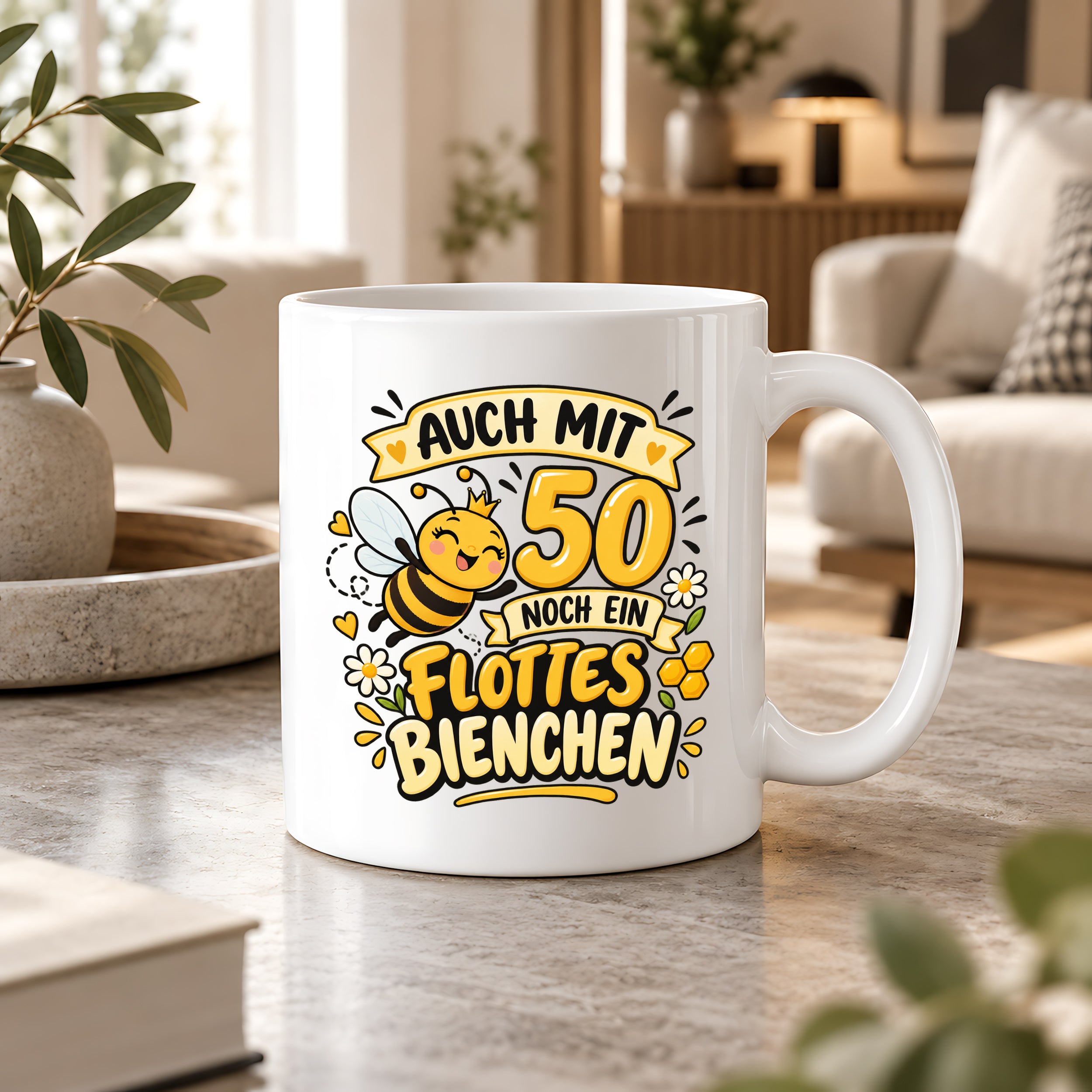 Tasse 50 Geburtstag Flottes Bienchen lustiges Geschenk für Frauen Biene Kaffeetasse Geburtstag Mama Freundin Schwester 330 ml