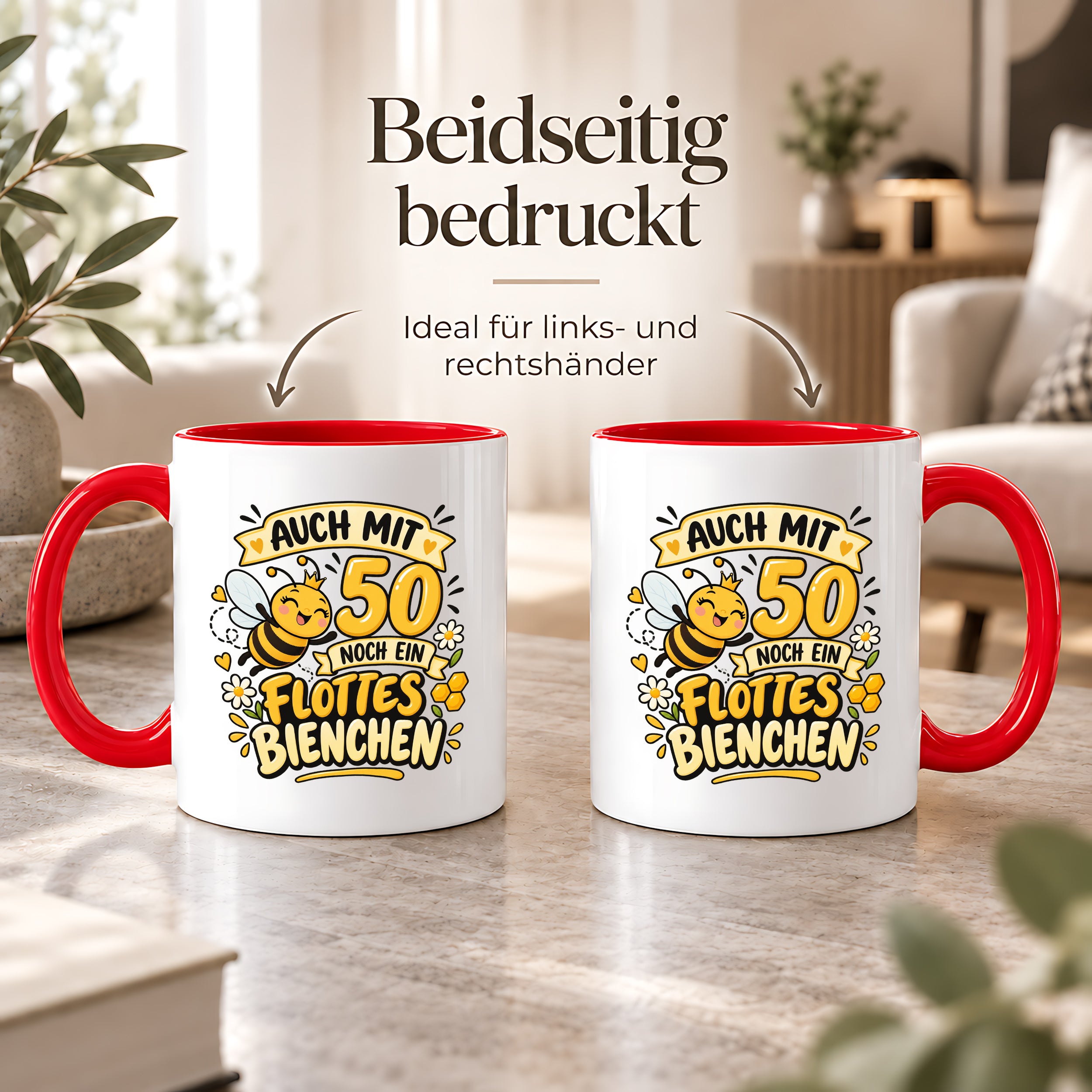 Tasse 50 Geburtstag Flottes Bienchen lustiges Geschenk für Frauen Biene Kaffeetasse Geburtstag Mama Freundin Schwester 330 ml