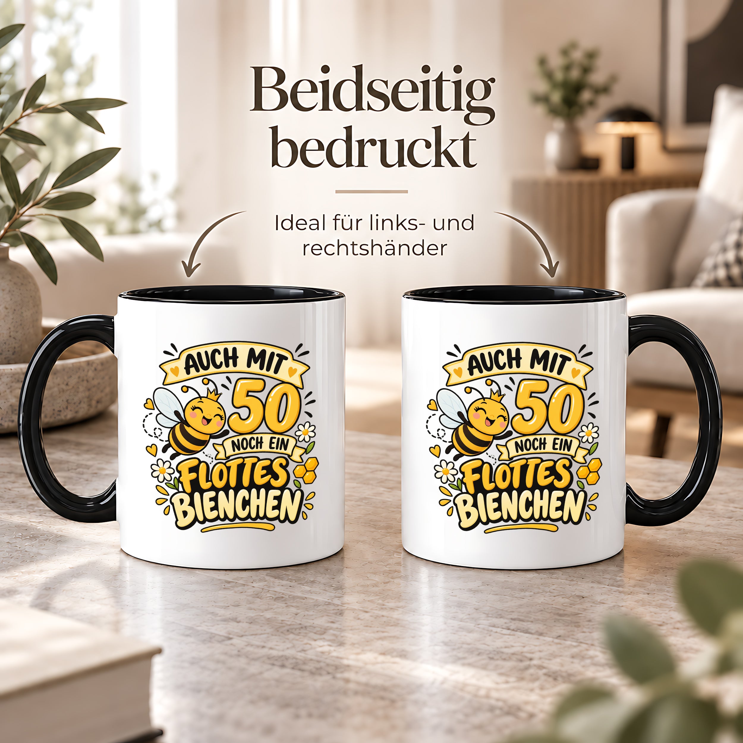 Tasse 50 Geburtstag Flottes Bienchen lustiges Geschenk für Frauen Biene Kaffeetasse Geburtstag Mama Freundin Schwester 330 ml