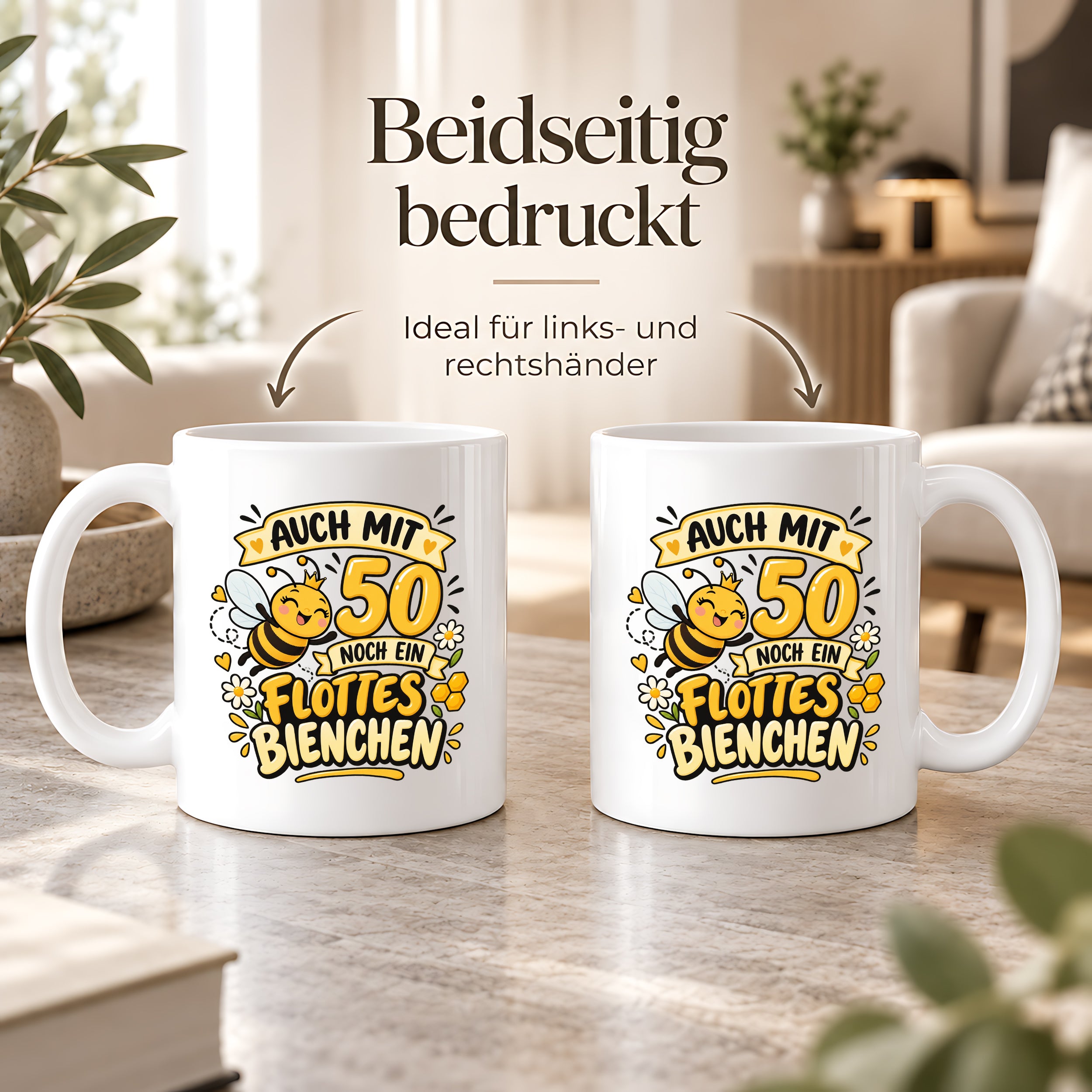 Tasse 50 Geburtstag Flottes Bienchen lustiges Geschenk für Frauen Biene Kaffeetasse Geburtstag Mama Freundin Schwester 330 ml