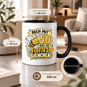 Tasse 50 Geburtstag Flottes Bienchen lustiges Geschenk für Frauen Biene Kaffeetasse Geburtstag Mama Freundin Schwester 330 ml