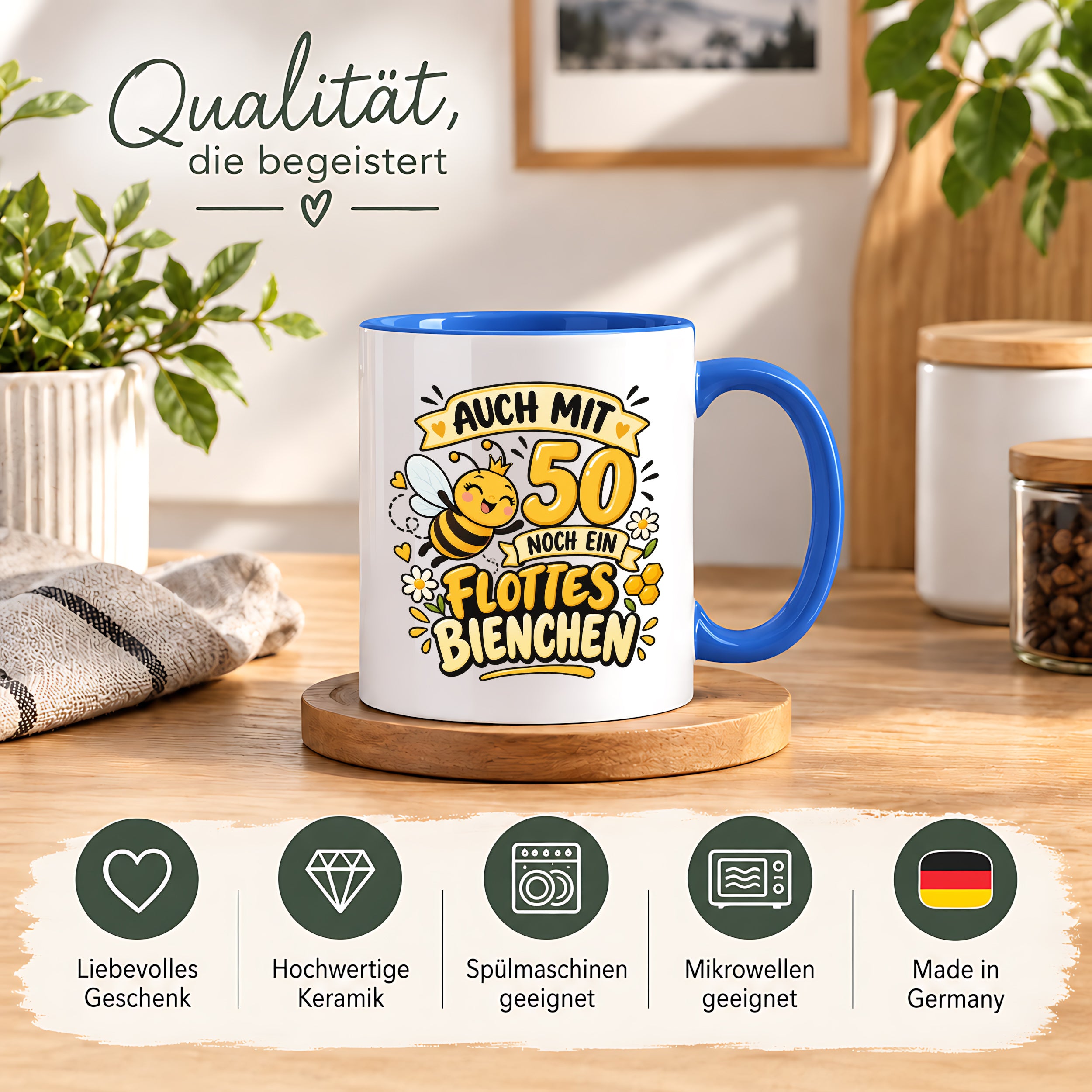Tasse 50 Geburtstag Flottes Bienchen lustiges Geschenk für Frauen Biene Kaffeetasse Geburtstag Mama Freundin Schwester 330 ml