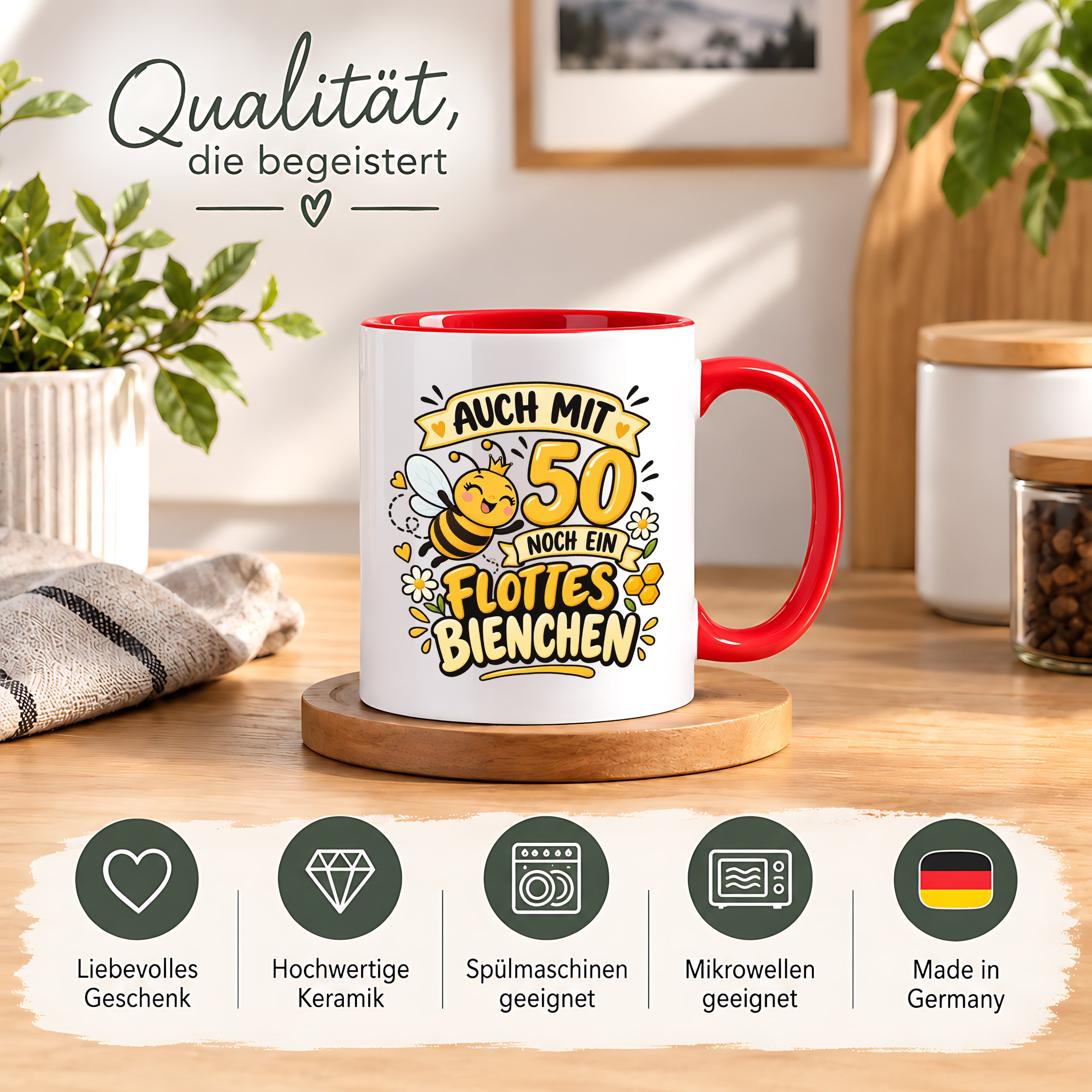 Tasse 50 Geburtstag Flottes Bienchen lustiges Geschenk für Frauen Biene Kaffeetasse Geburtstag Mama Freundin Schwester 330 ml