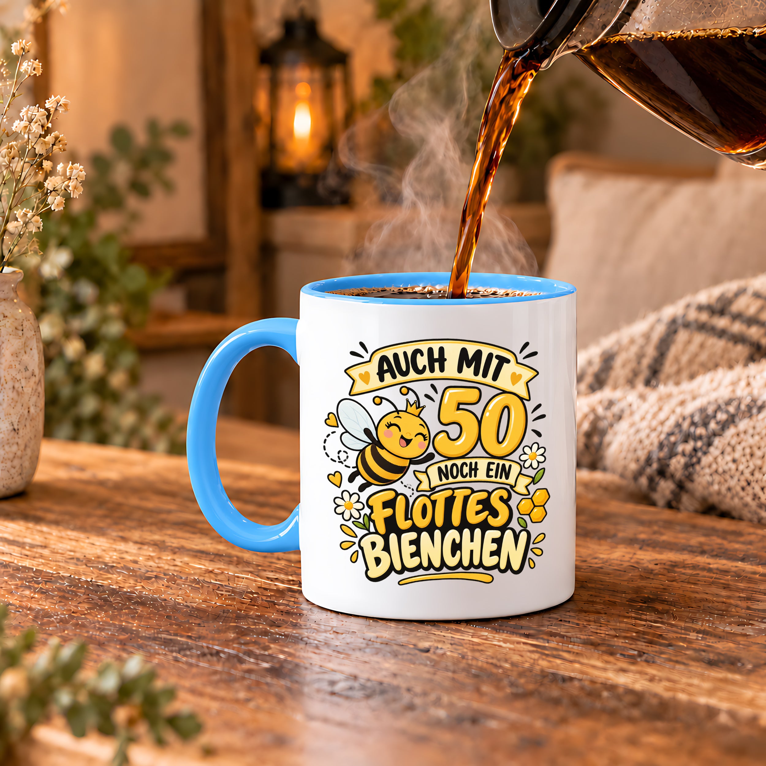 Tasse 50 Geburtstag Flottes Bienchen lustiges Geschenk für Frauen Biene Kaffeetasse Geburtstag Mama Freundin Schwester 330 ml