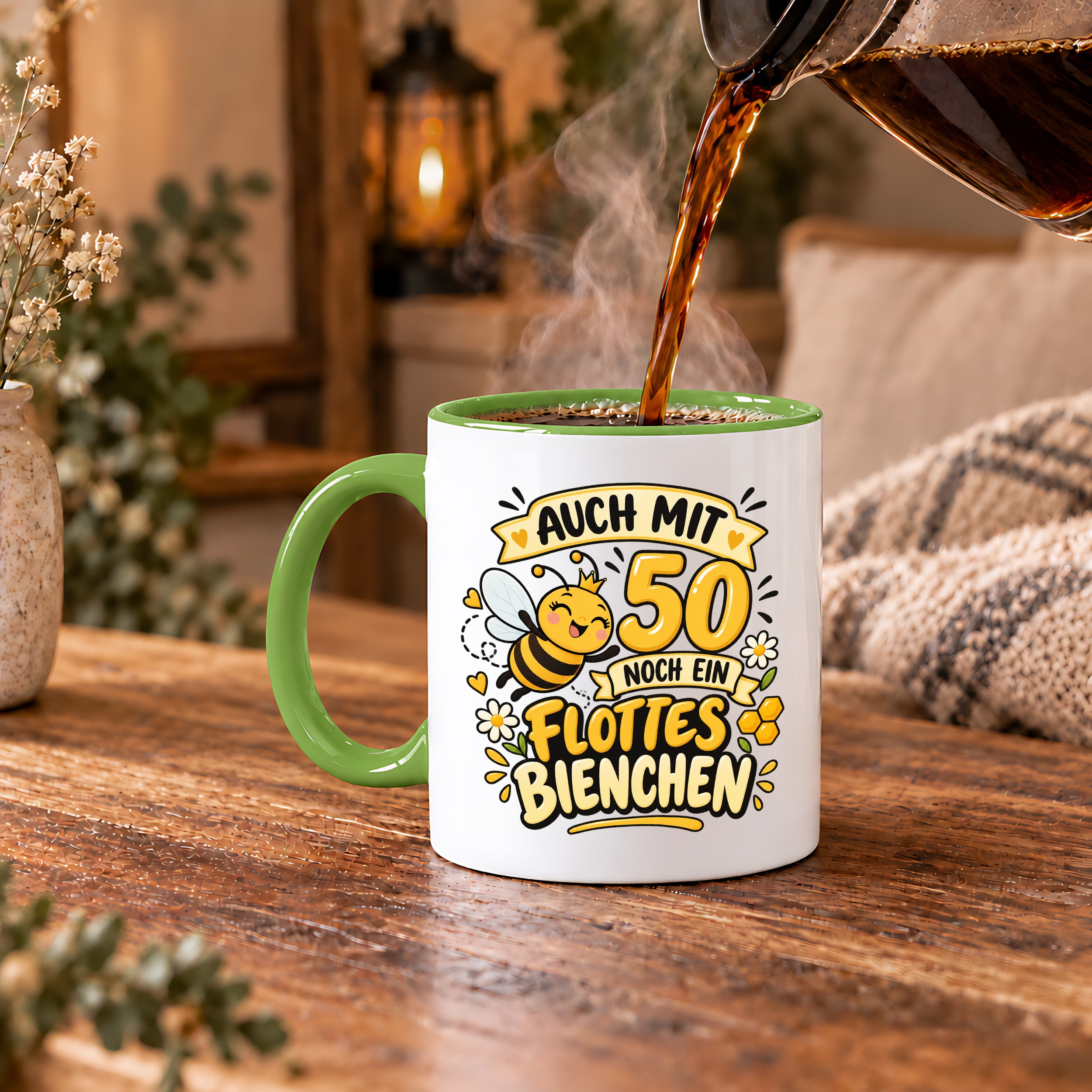 Tasse 50 Geburtstag Flottes Bienchen lustiges Geschenk für Frauen Biene Kaffeetasse Geburtstag Mama Freundin Schwester 330 ml
