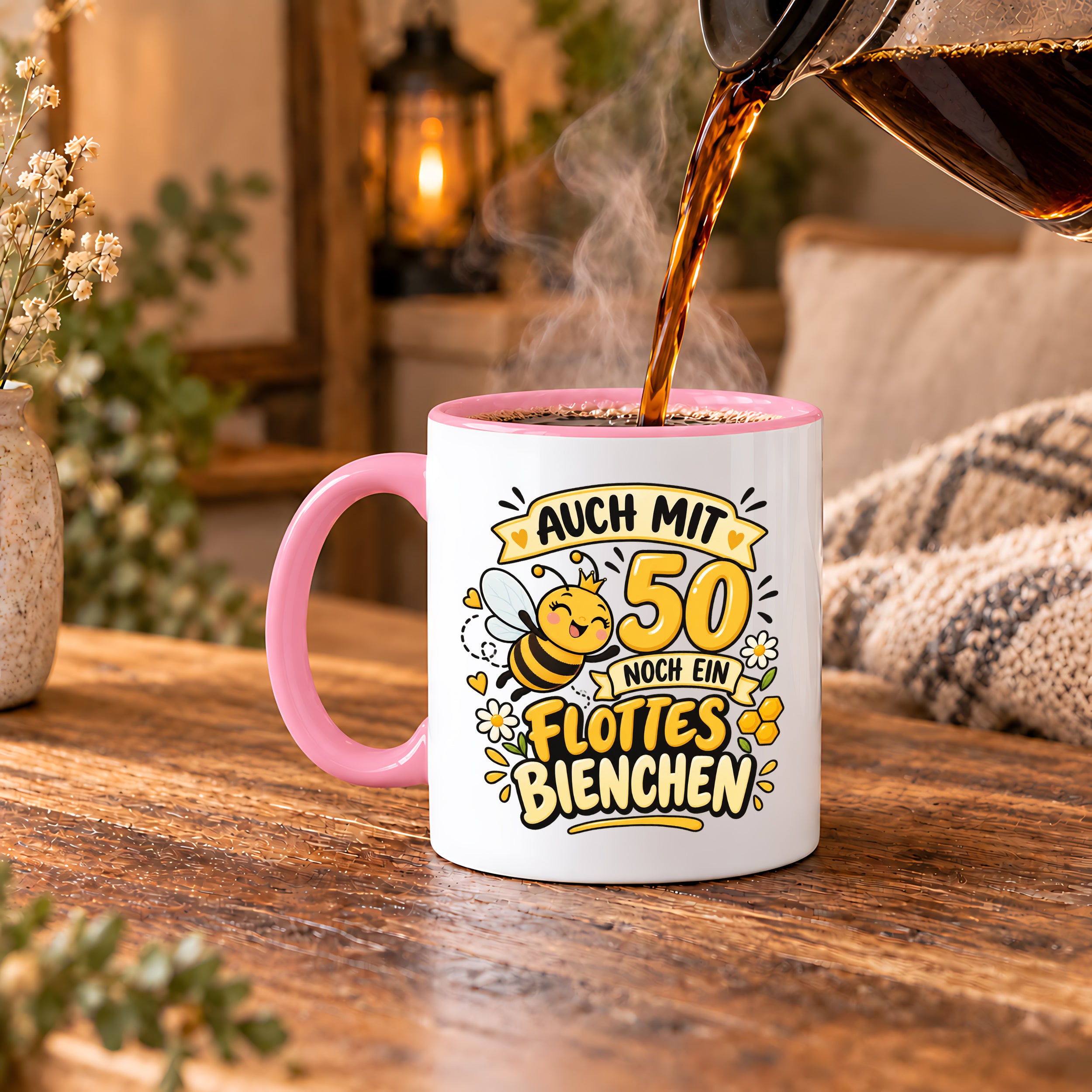 Tasse 50 Geburtstag Flottes Bienchen lustiges Geschenk für Frauen Biene Kaffeetasse Geburtstag Mama Freundin Schwester 330 ml