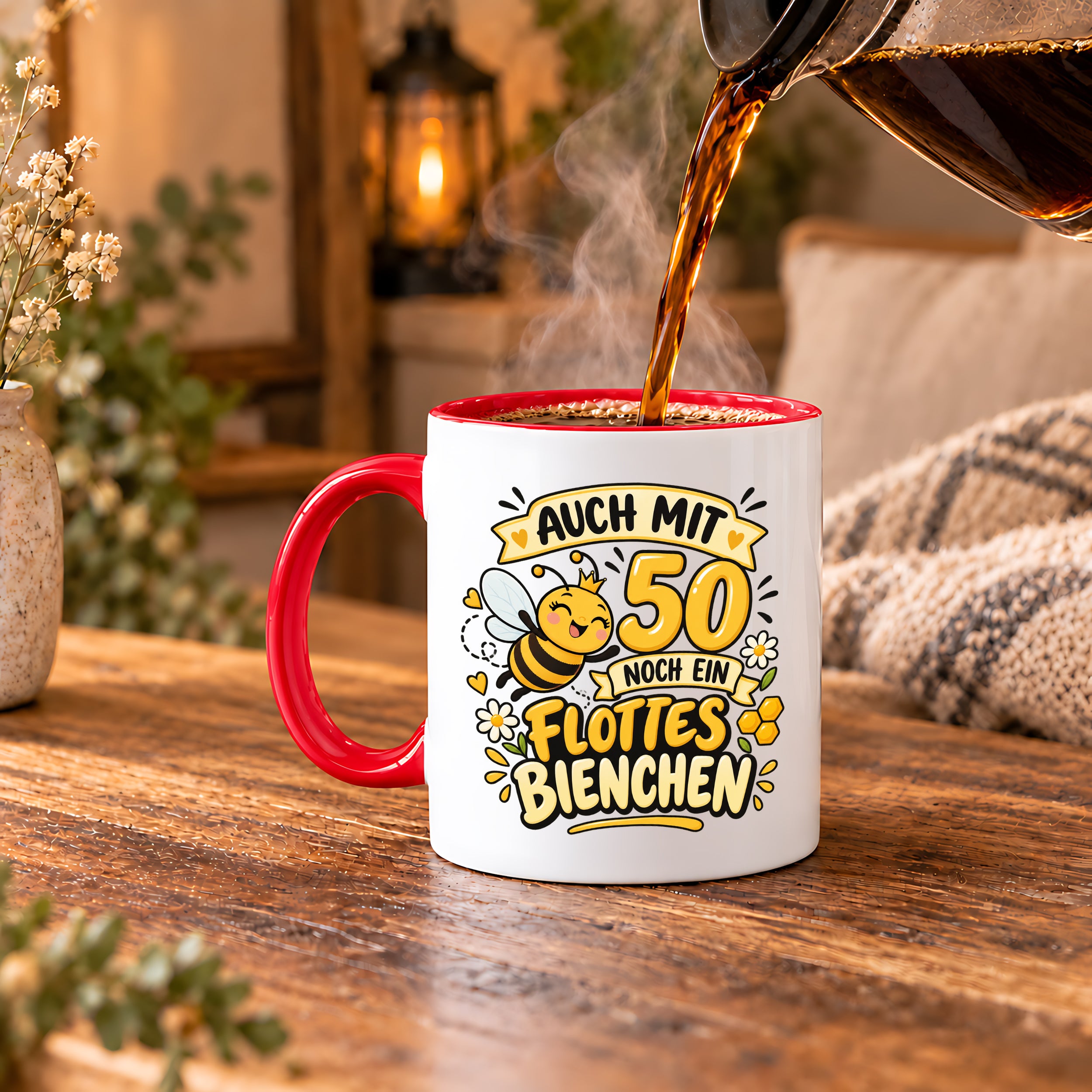 Tasse 50 Geburtstag Flottes Bienchen lustiges Geschenk für Frauen Biene Kaffeetasse Geburtstag Mama Freundin Schwester 330 ml