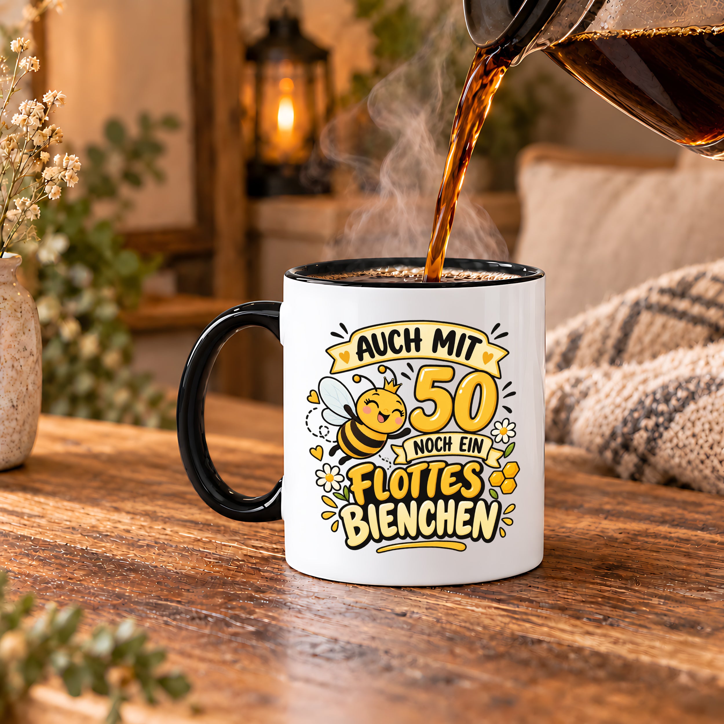 Tasse 50 Geburtstag Flottes Bienchen lustiges Geschenk für Frauen Biene Kaffeetasse Geburtstag Mama Freundin Schwester 330 ml