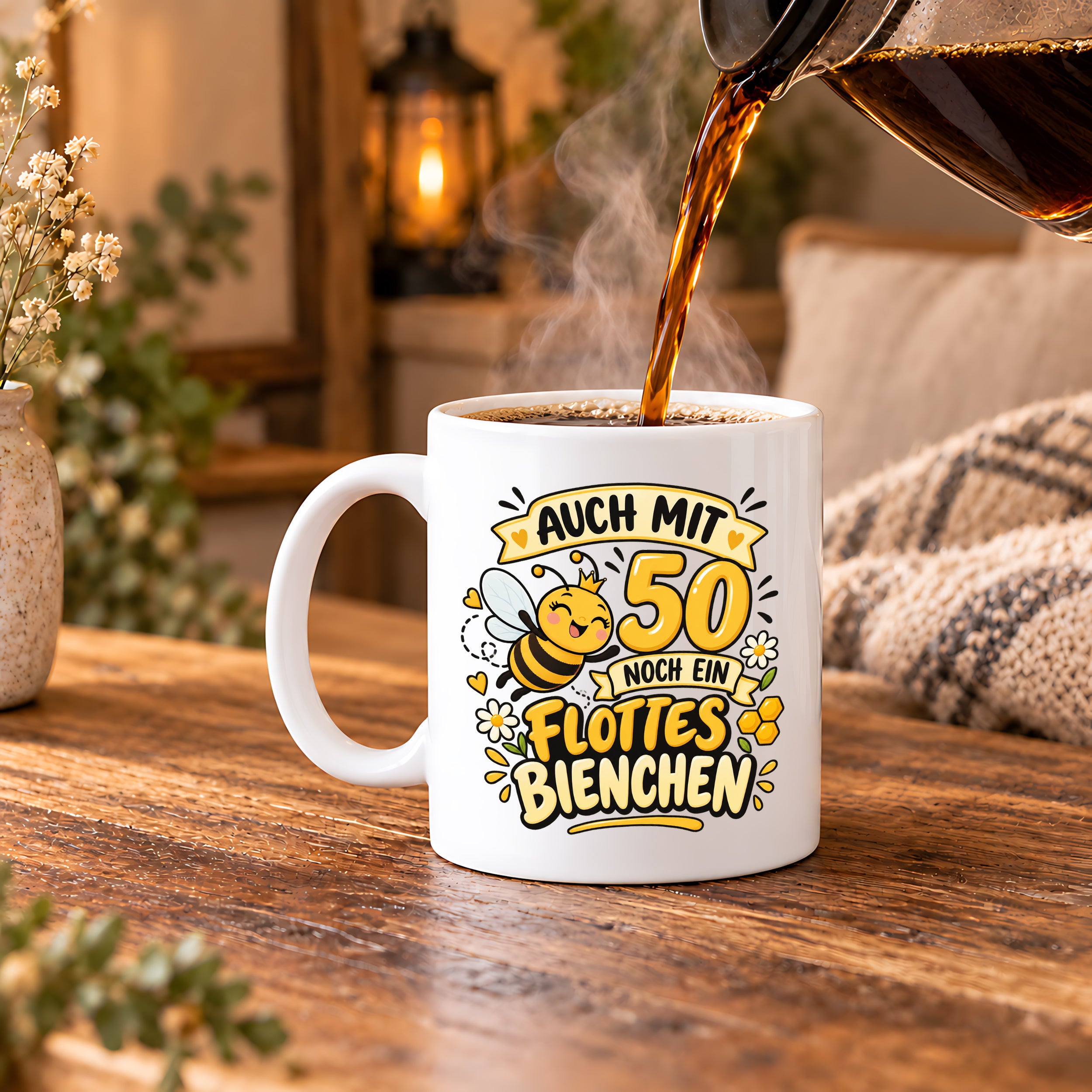 Tasse 50 Geburtstag Flottes Bienchen lustiges Geschenk für Frauen Biene Kaffeetasse Geburtstag Mama Freundin Schwester 330 ml