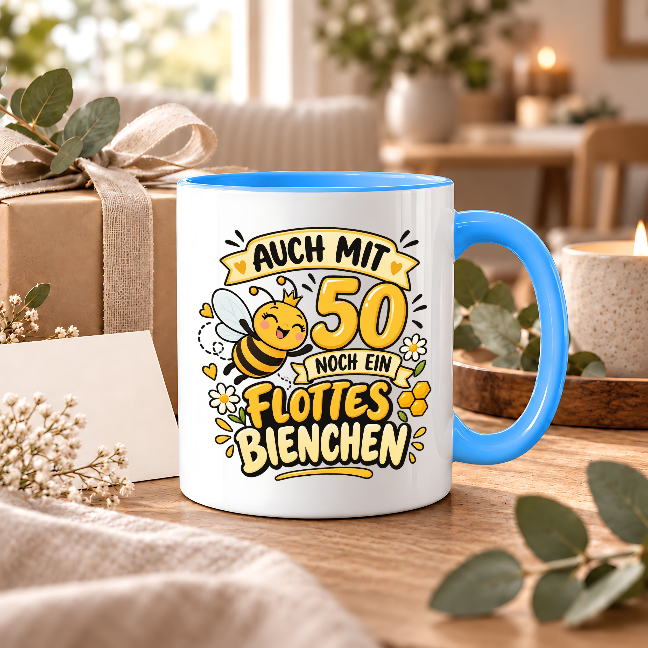 Tasse 50 Geburtstag Flottes Bienchen lustiges Geschenk für Frauen Biene Kaffeetasse Geburtstag Mama Freundin Schwester 330 ml