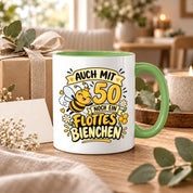 Tasse 50 Geburtstag Flottes Bienchen lustiges Geschenk für Frauen Biene Kaffeetasse Geburtstag Mama Freundin Schwester 330 ml